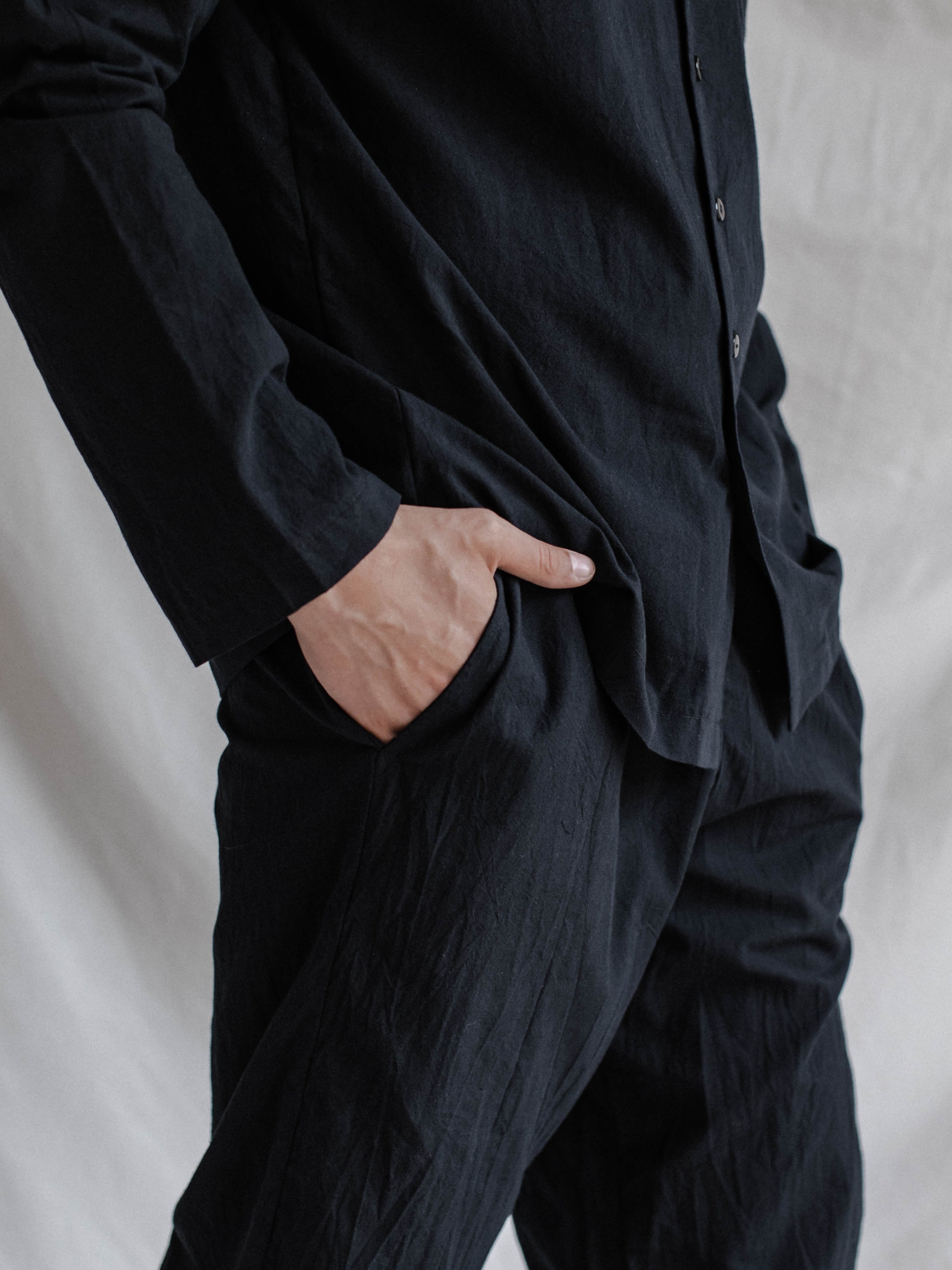 Pijama masculina de algodón peinado negro