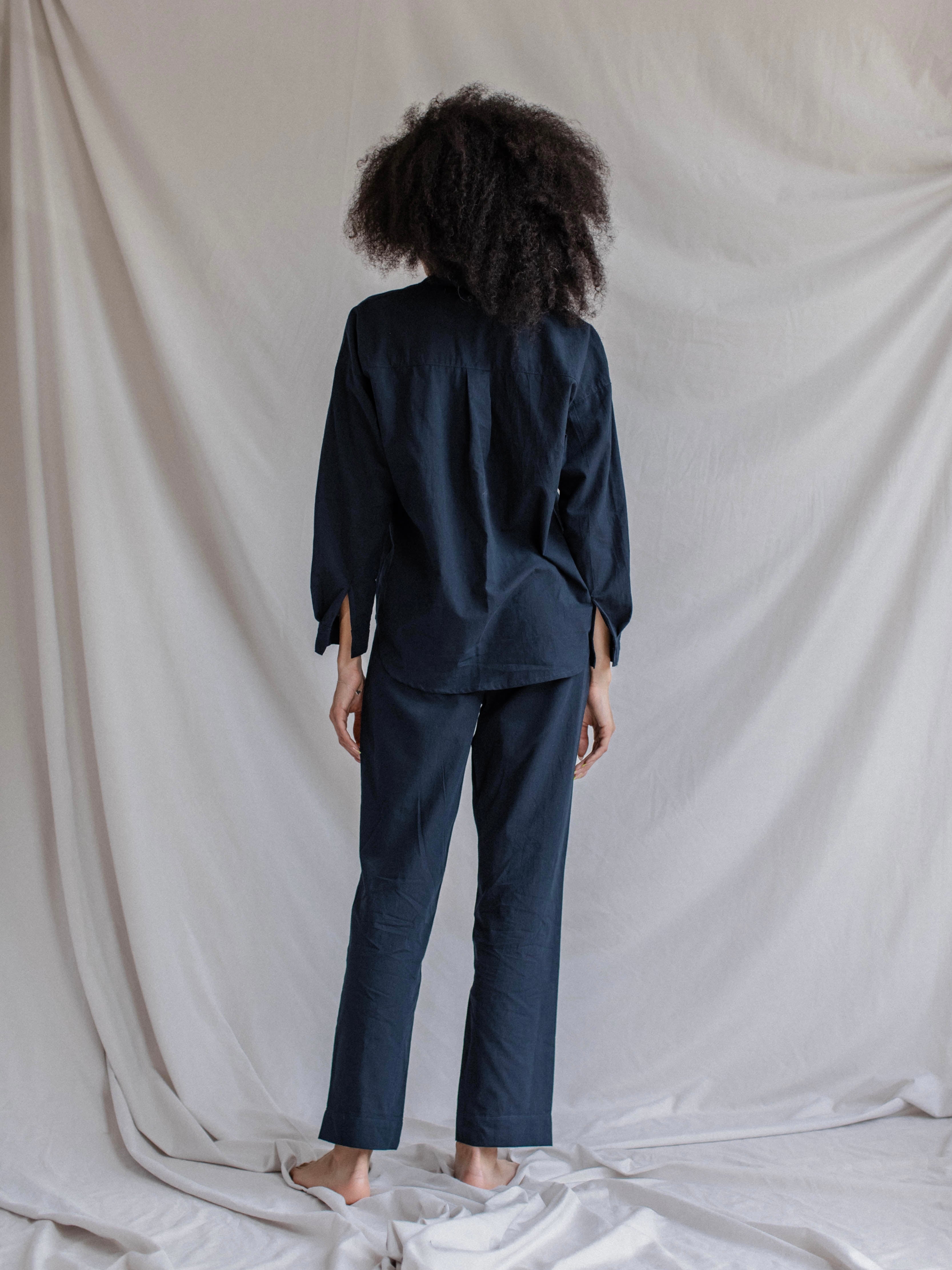 Pantalones femeninos de algodón hervido Leglo Navy