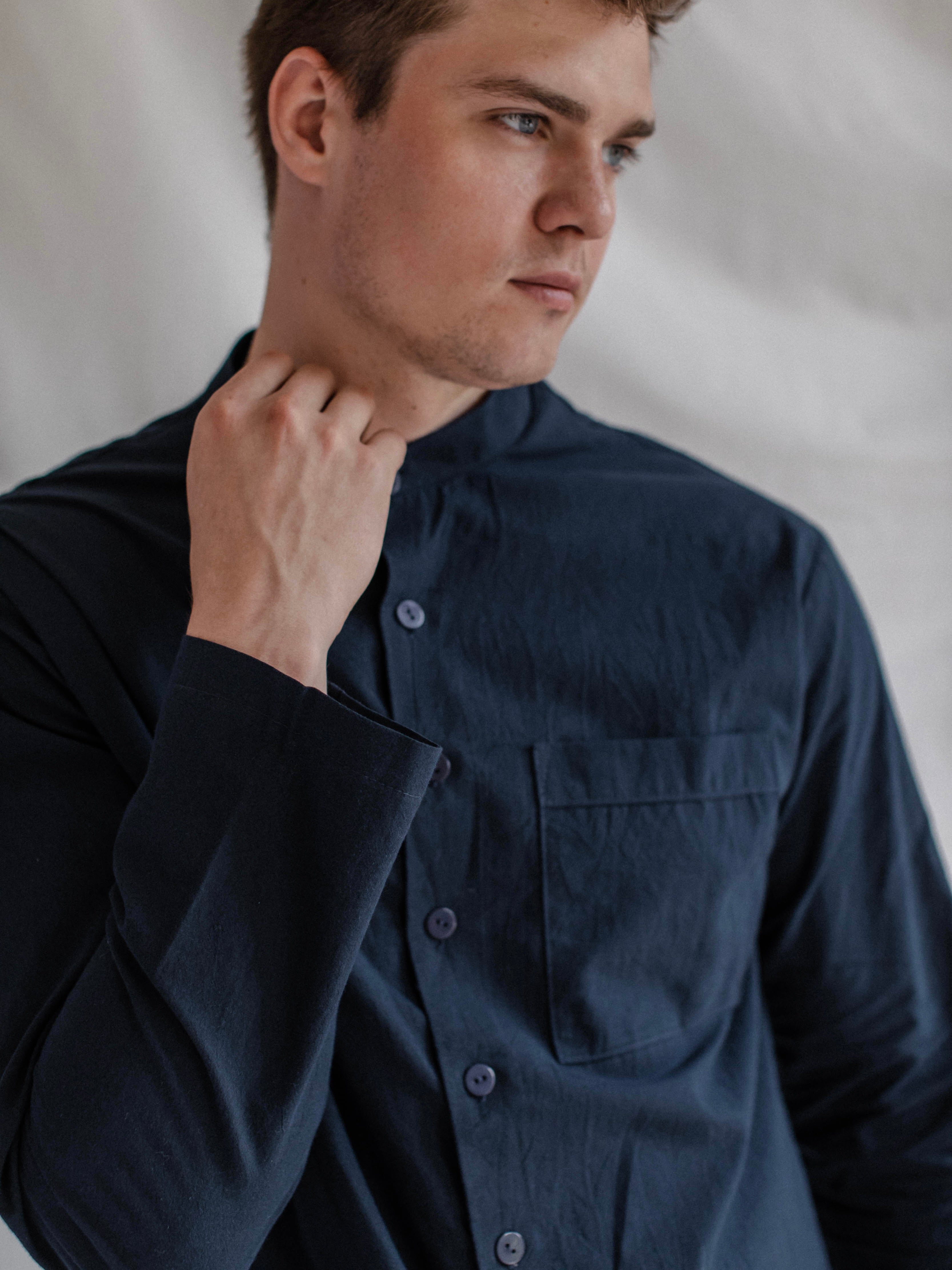 Camisa masculina de algodão cozido Leglo Navy