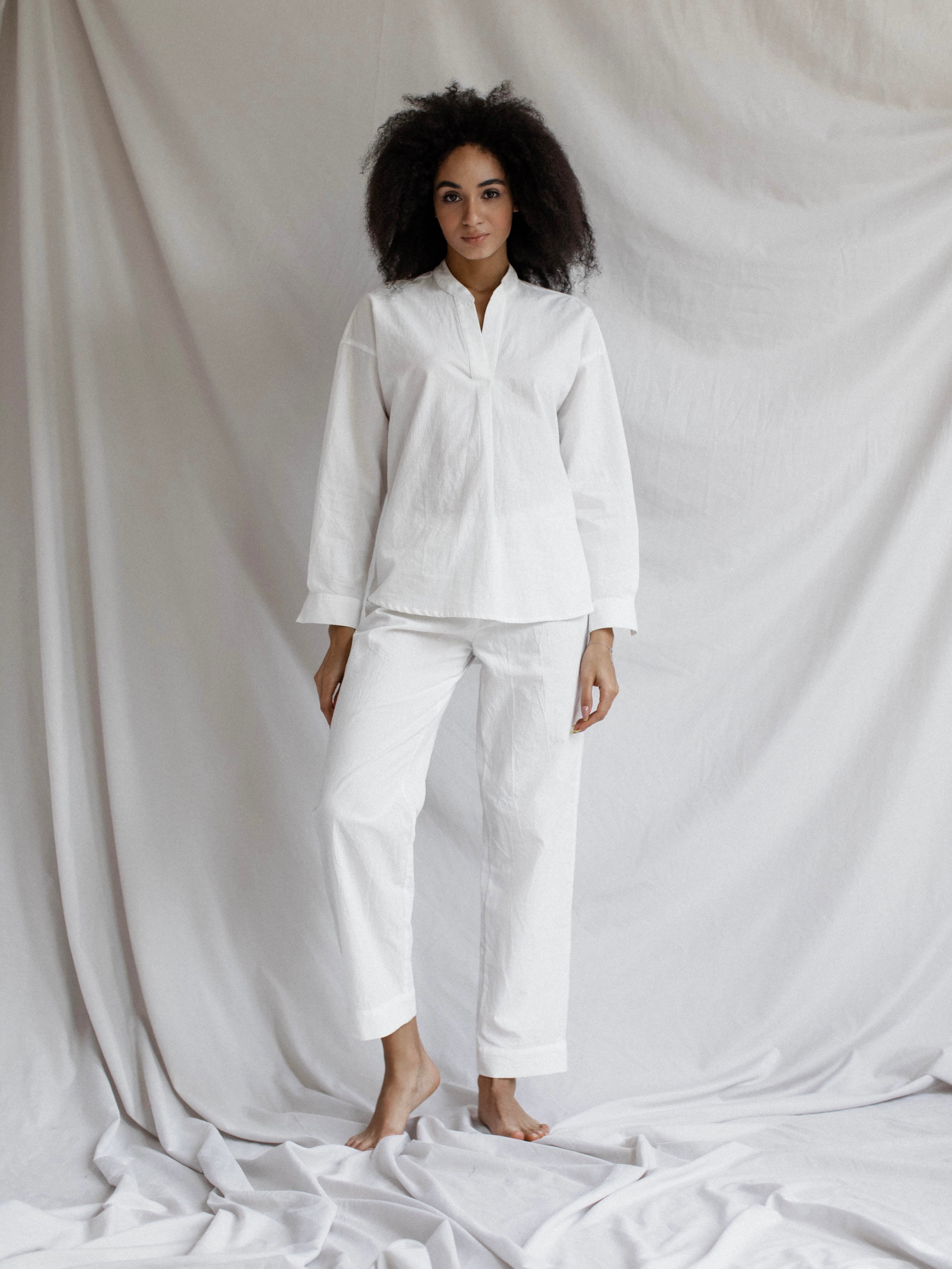 Calças femininas de algodão cozido Leglo Creme