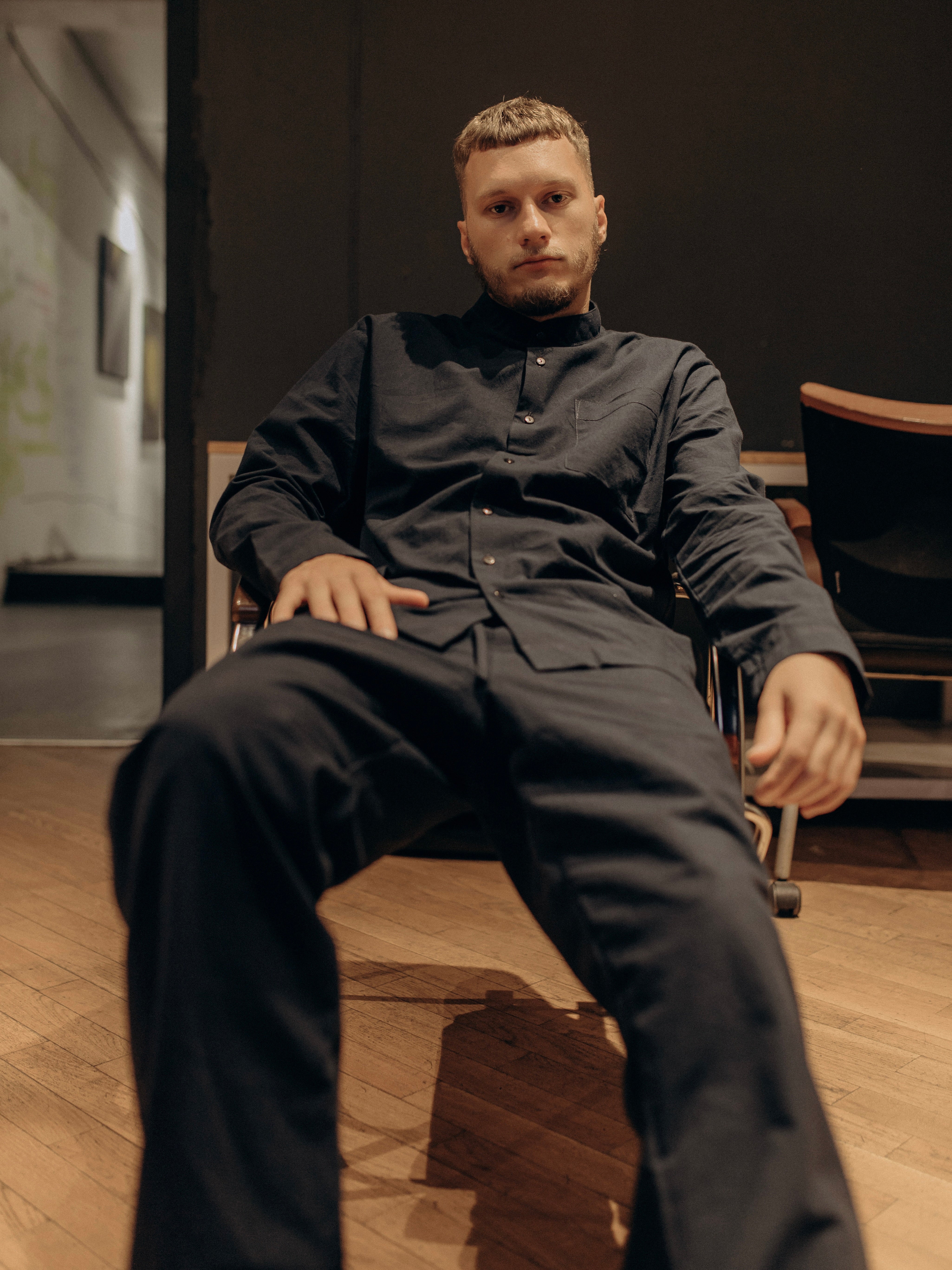 Pijama masculina de algodón peinado negro