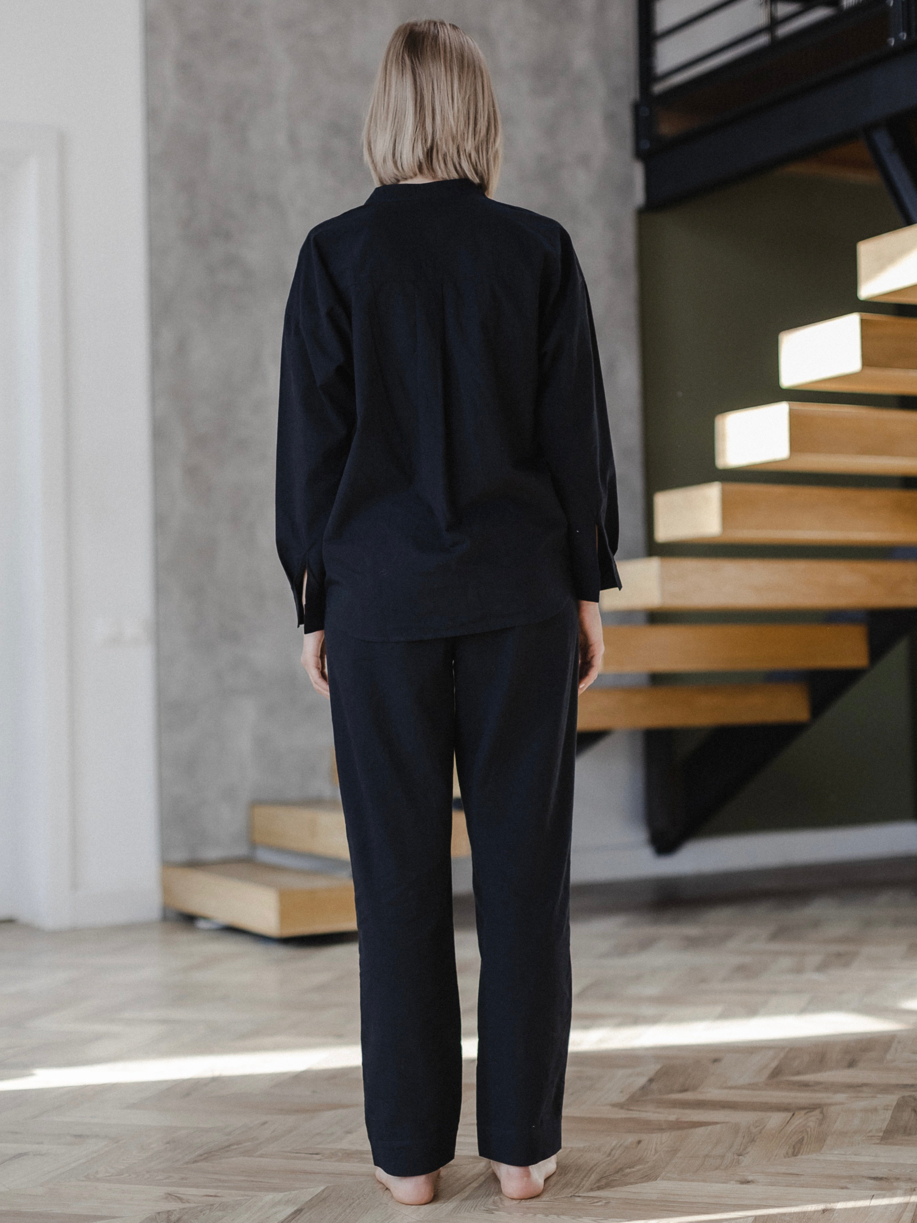 Pantalones femeninos de algodón hervido Leglo Black