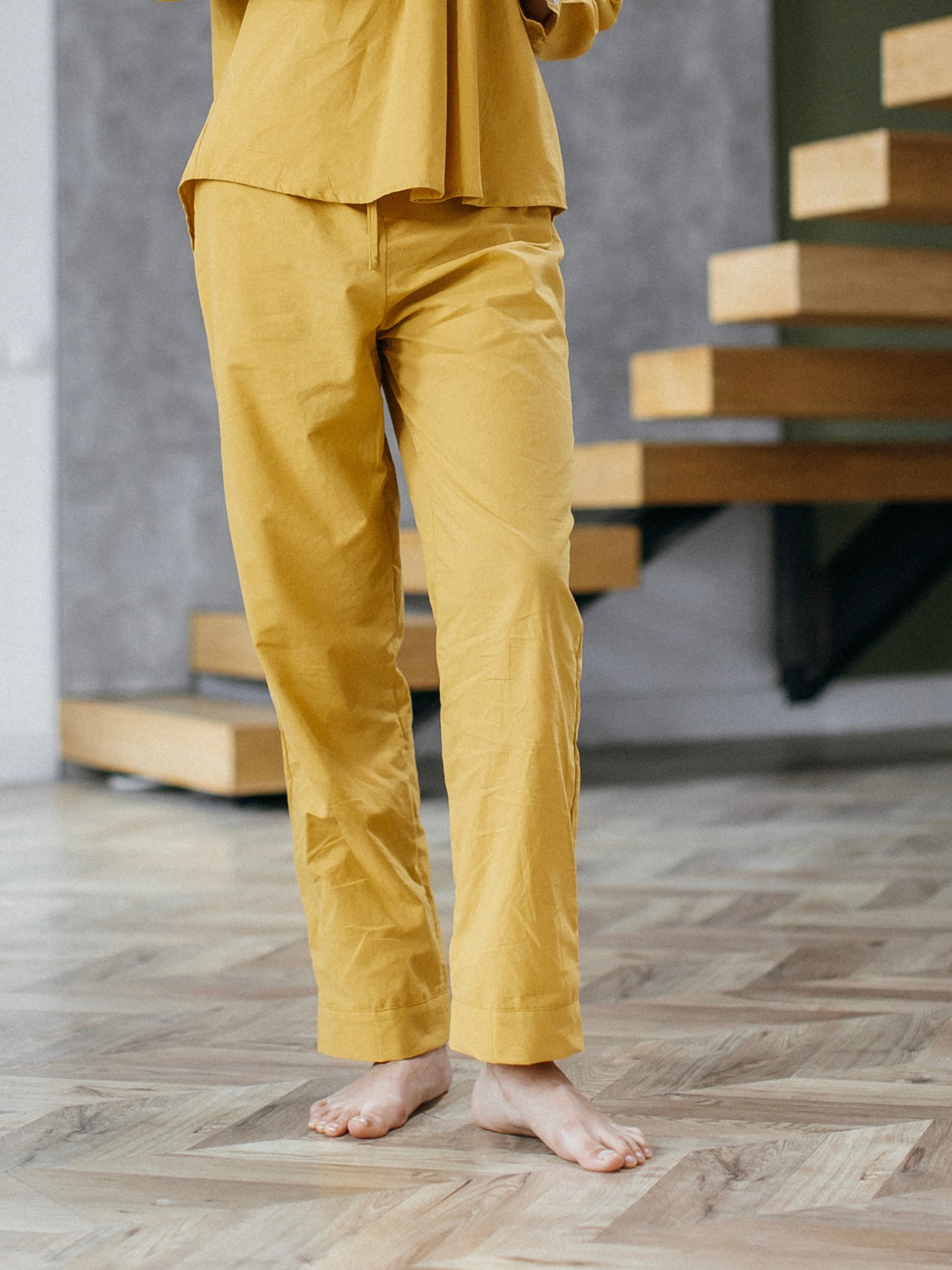 Calças femininas de algodão cozido Leglo Curry