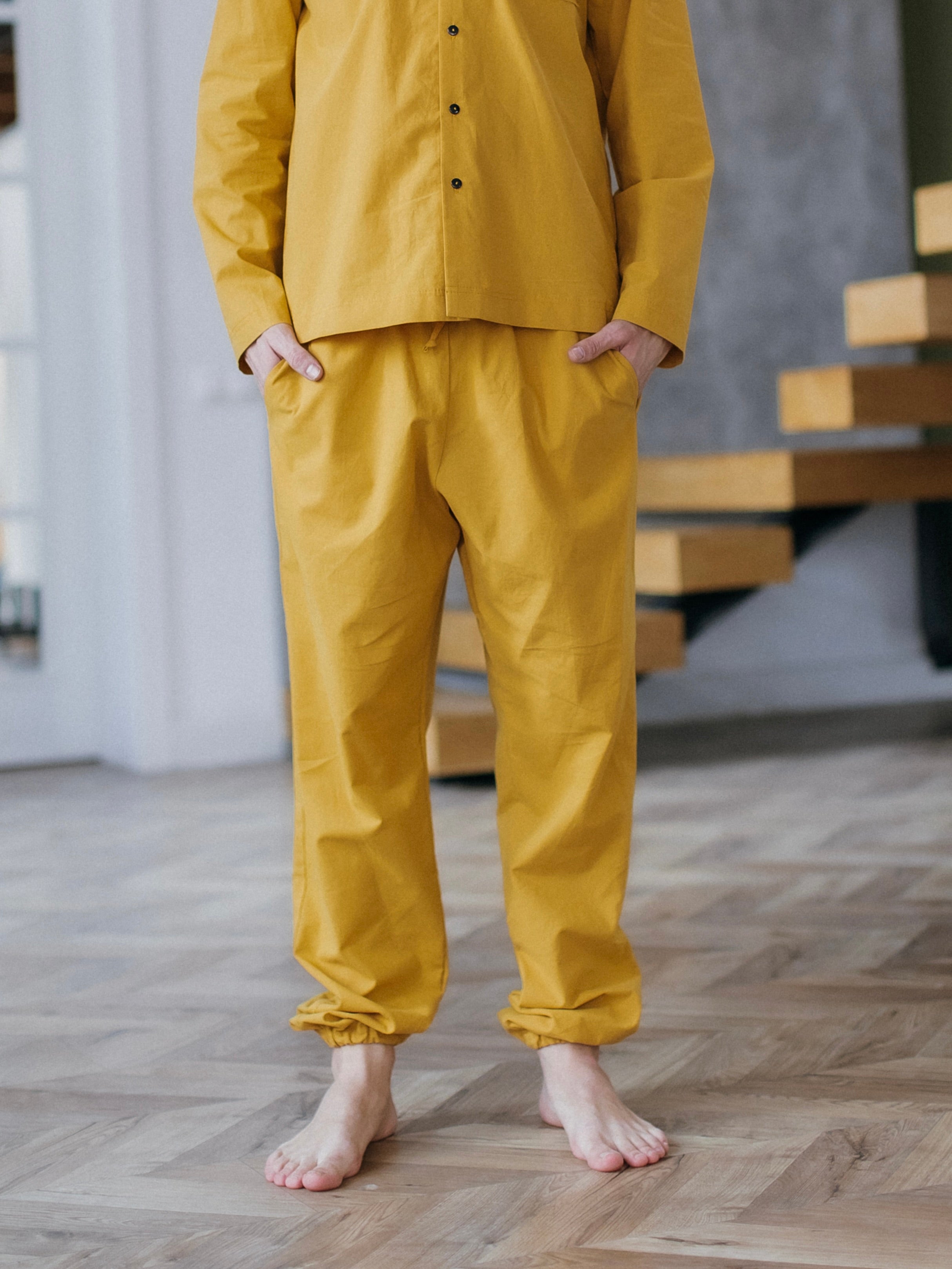 Calças masculinas de algodão cardado Leglo Curry