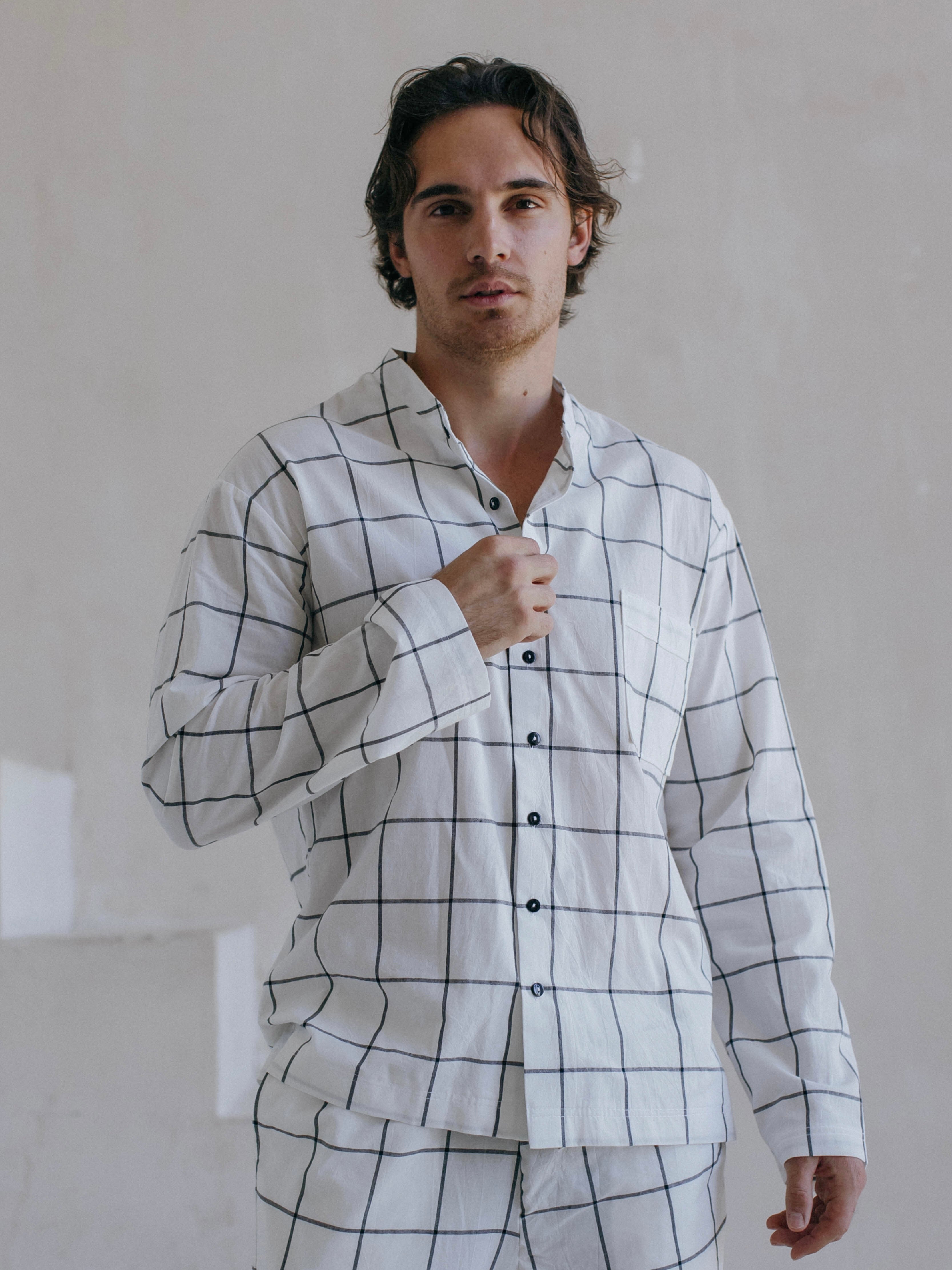 Camisa masculina de algodón peinado Leglo Grid