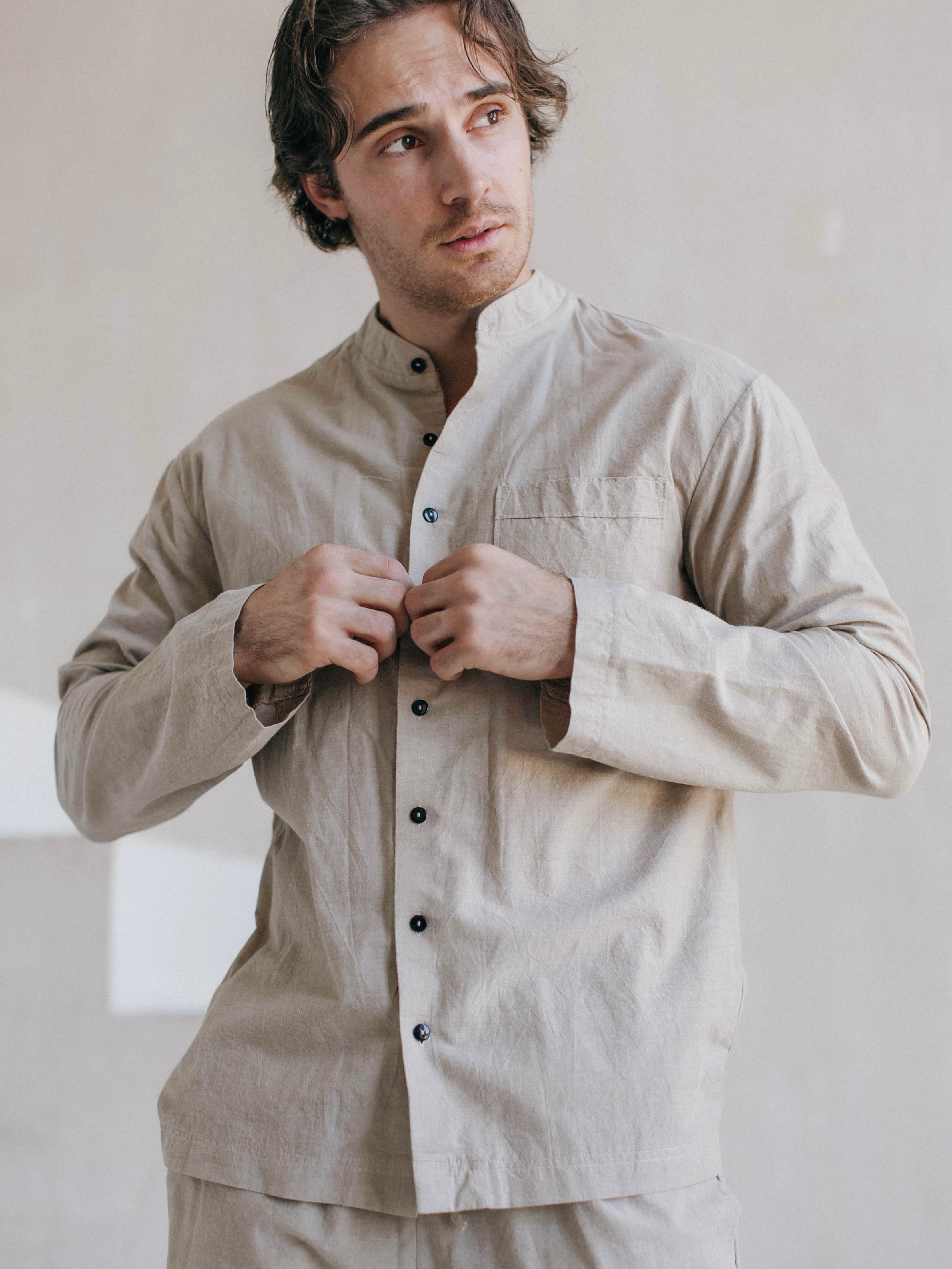 Camisa masculina de algodón peinado Leglo Almond