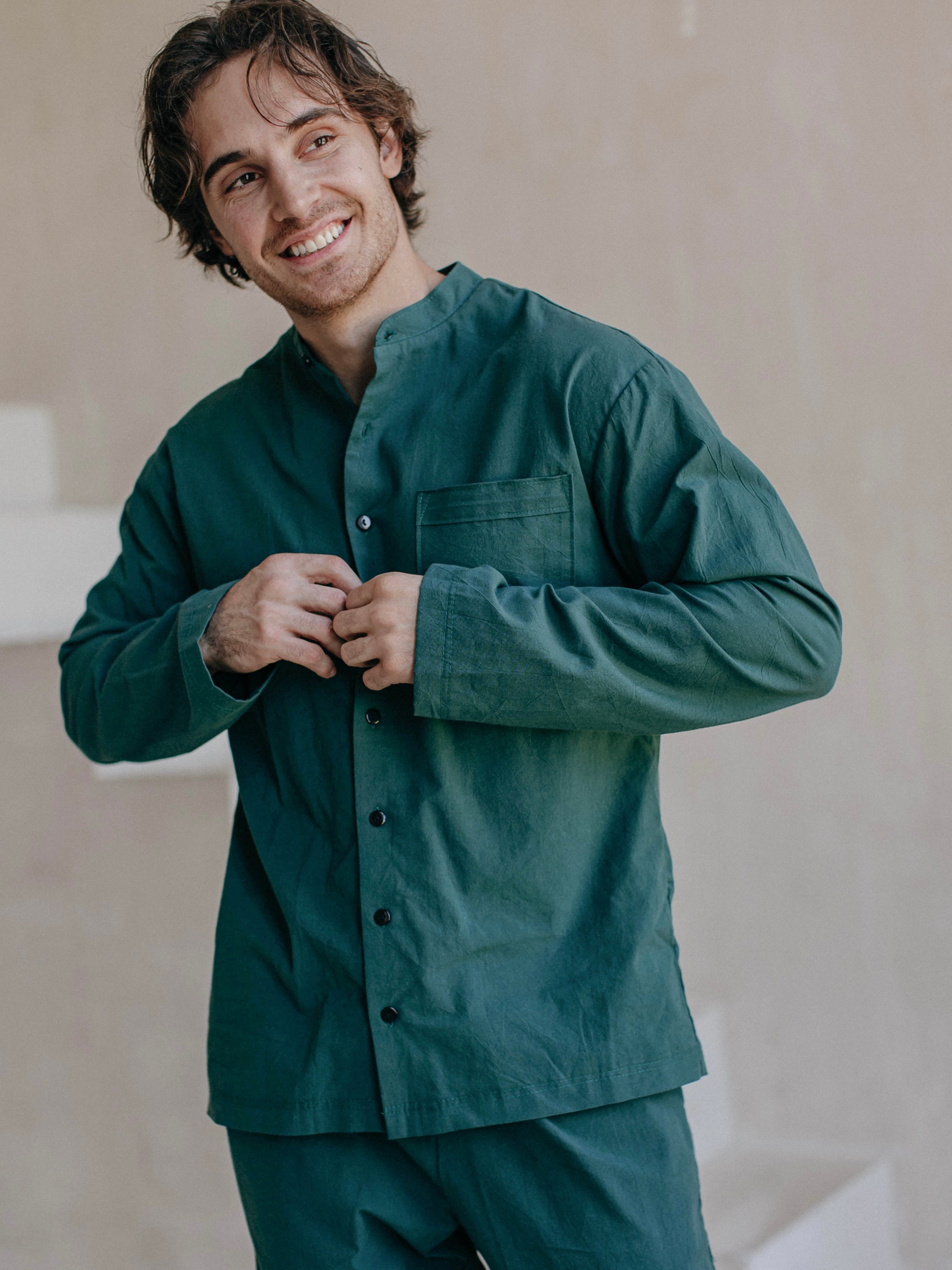 Сорочка чоловіча з вареної бавовни Leglo Smaragd