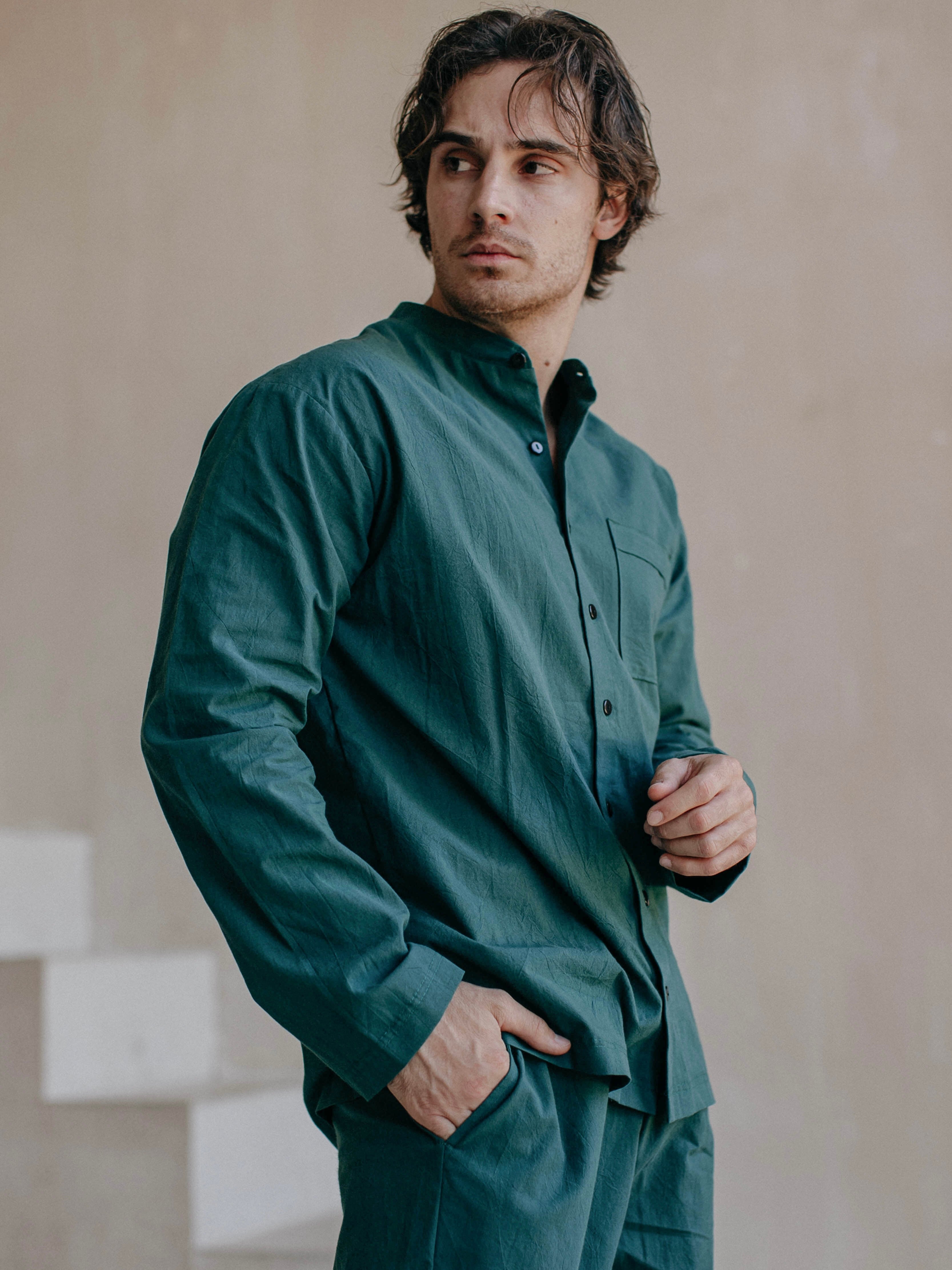 Сорочка чоловіча з вареної бавовни Leglo Smaragd