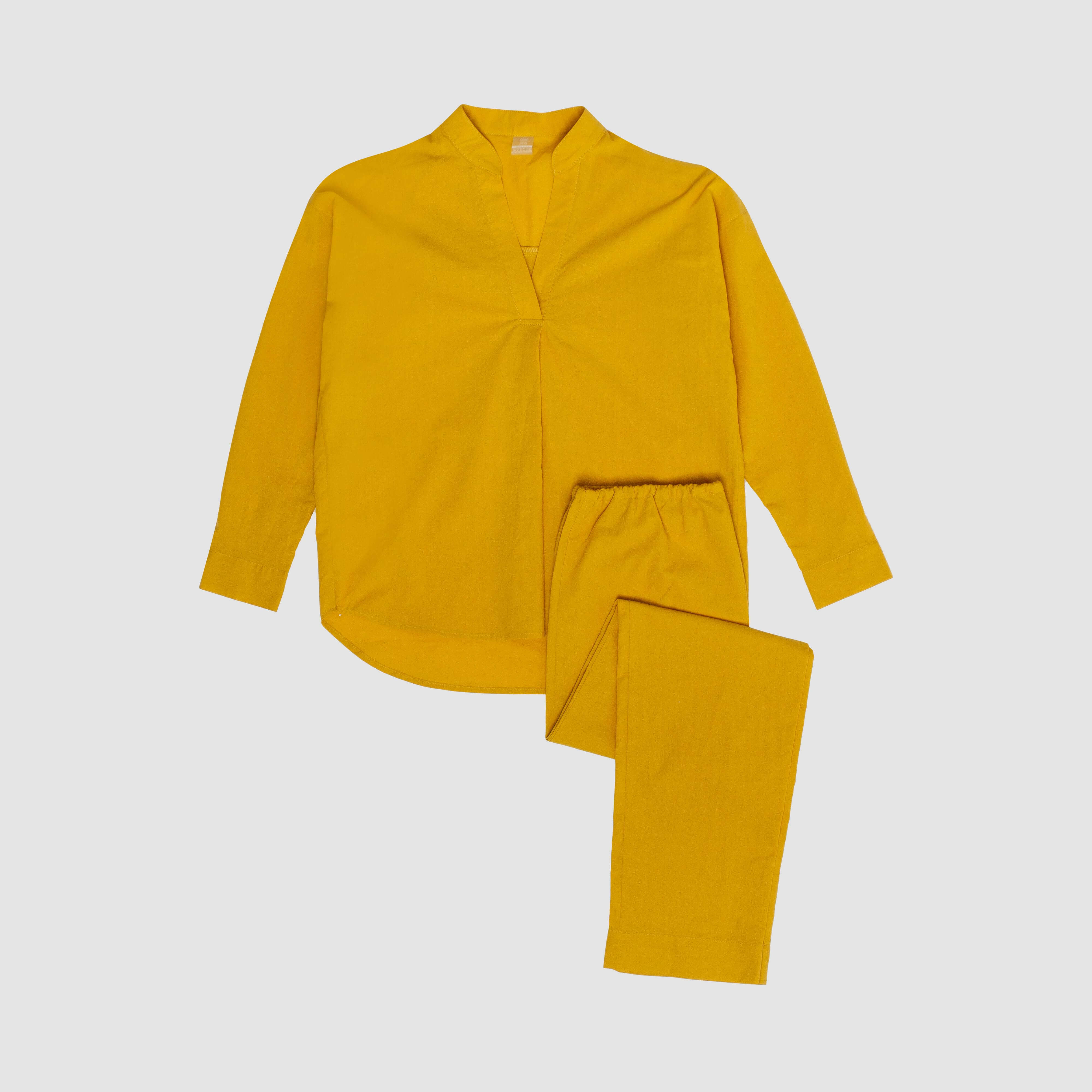 Pijama femenina de algodón cocido Curry