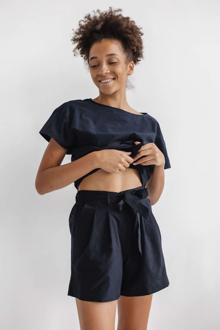 Premium Cotton Sleepwear For Women, Comfortable Cotton Black Pajama Set, Shorts & Shirt Set, Cozy Sleepwear, Lounge Pajama Set, Gift For Her