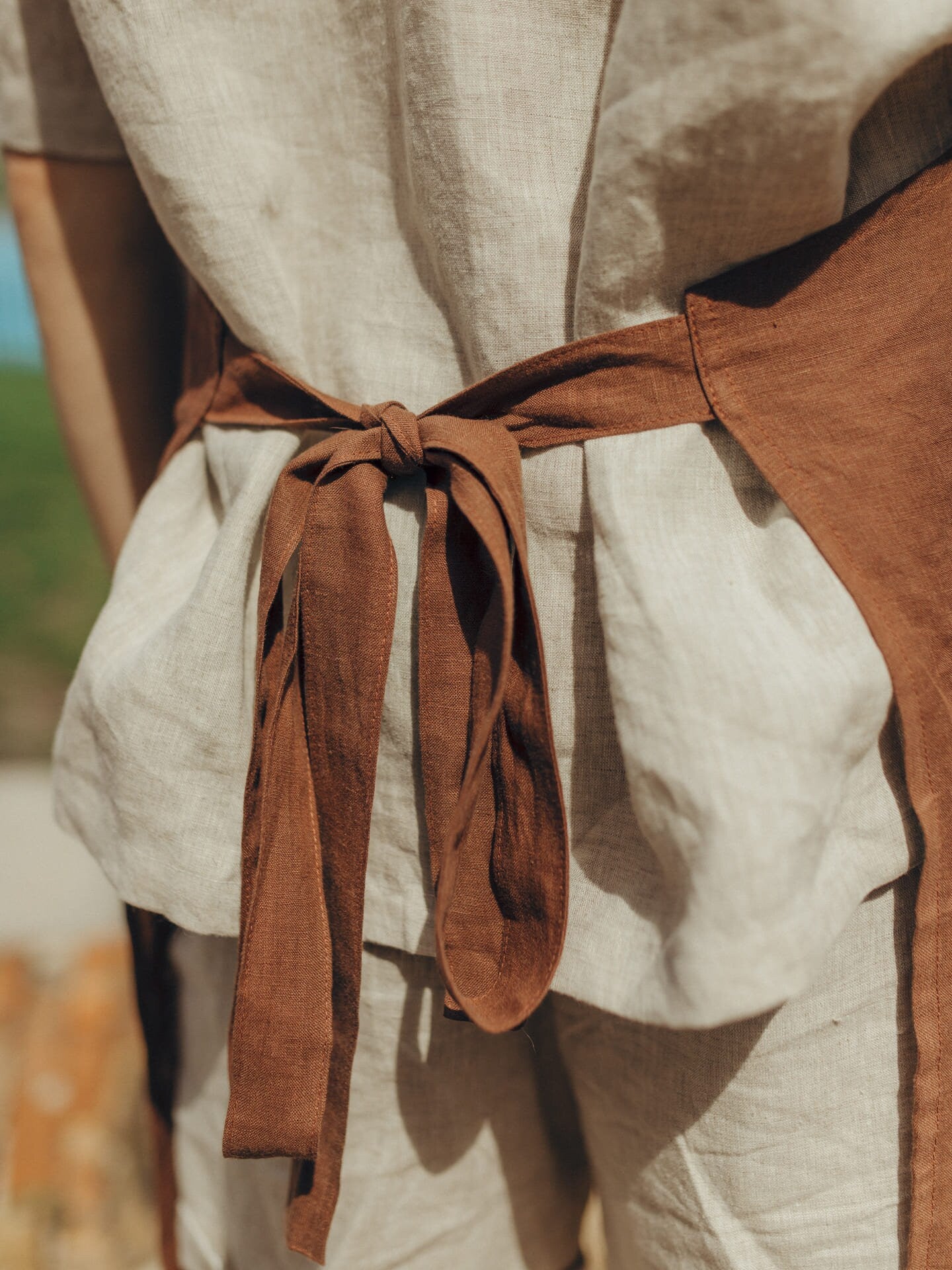 Natural Linen Apron With Deep Pocket, Brown Apron For Men & Women, Organic Full Kitchen Apron, Washed Linen Apron For Him, Holiday Gift Idea
