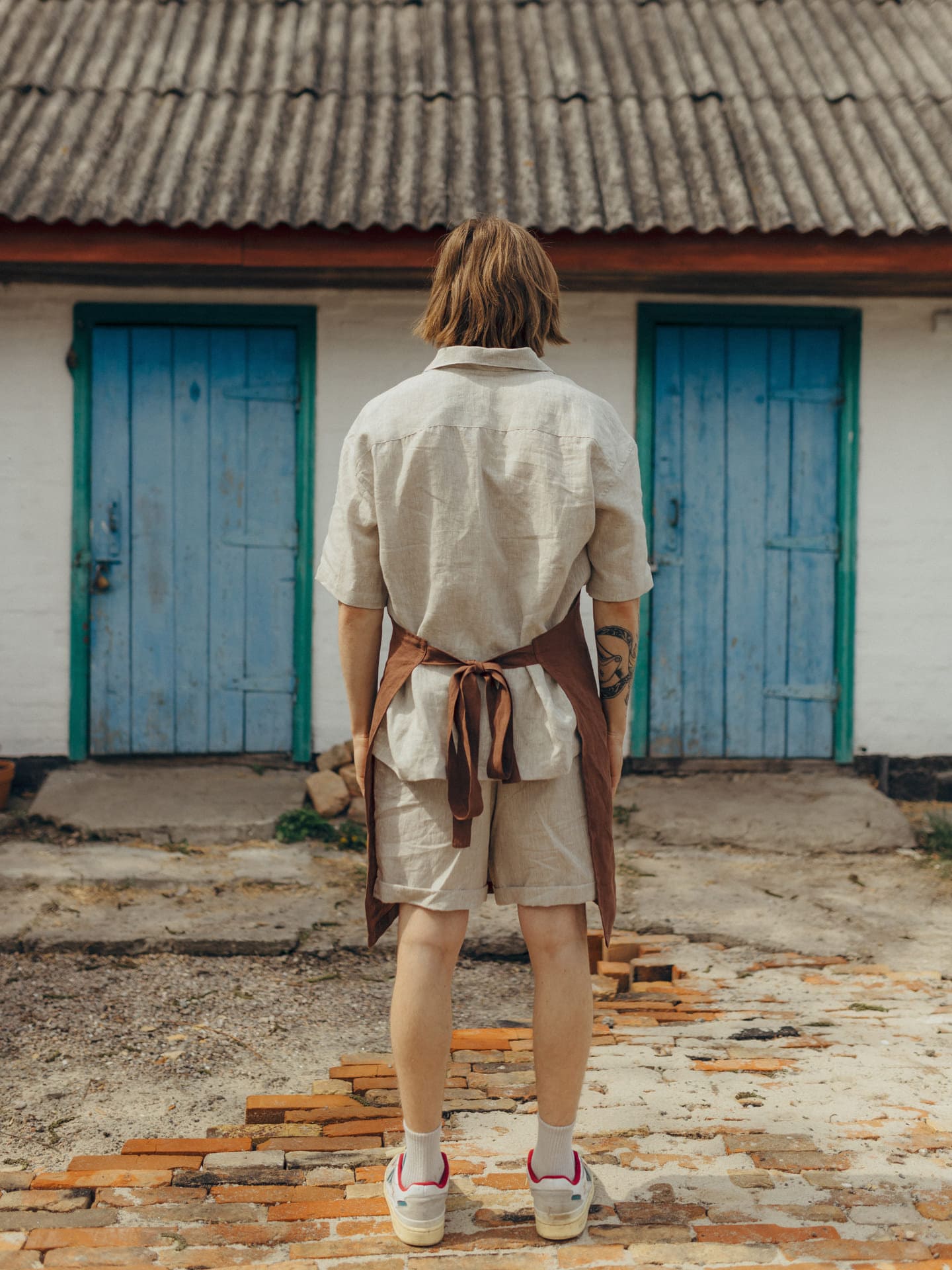 Natural Linen Apron With Deep Pocket, Brown Apron For Men & Women, Organic Full Kitchen Apron, Washed Linen Apron For Him, Holiday Gift Idea