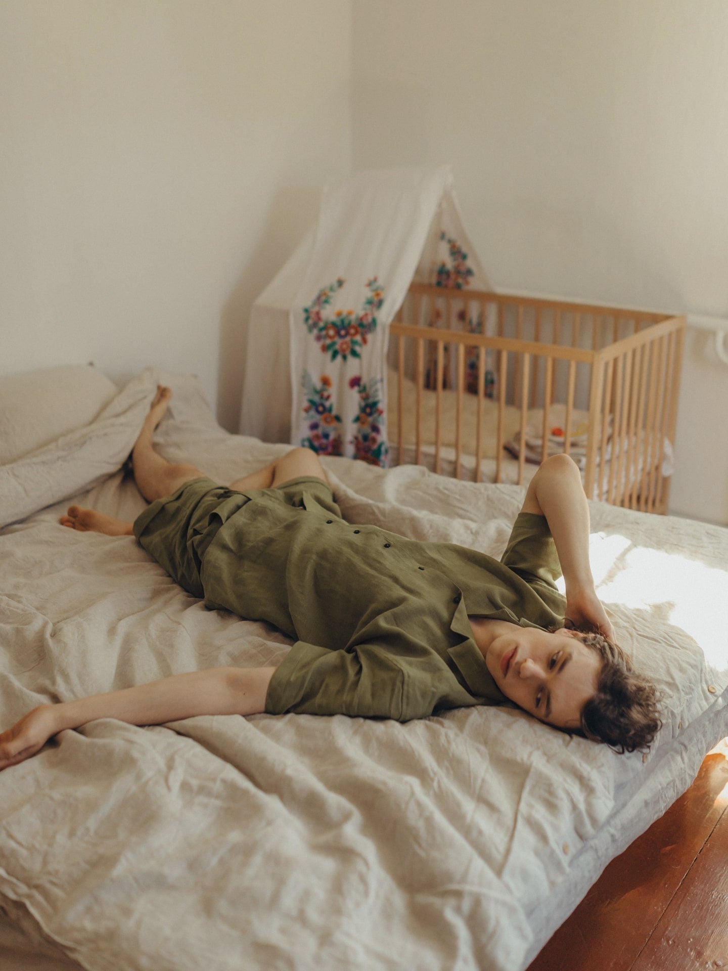 Premium Linen Pajama For Men, Comfortable Linen Green Pajama Set, Shorts & Shirt Set, Natural Men's Sleepwear, Christmas Gift For Boyfriend