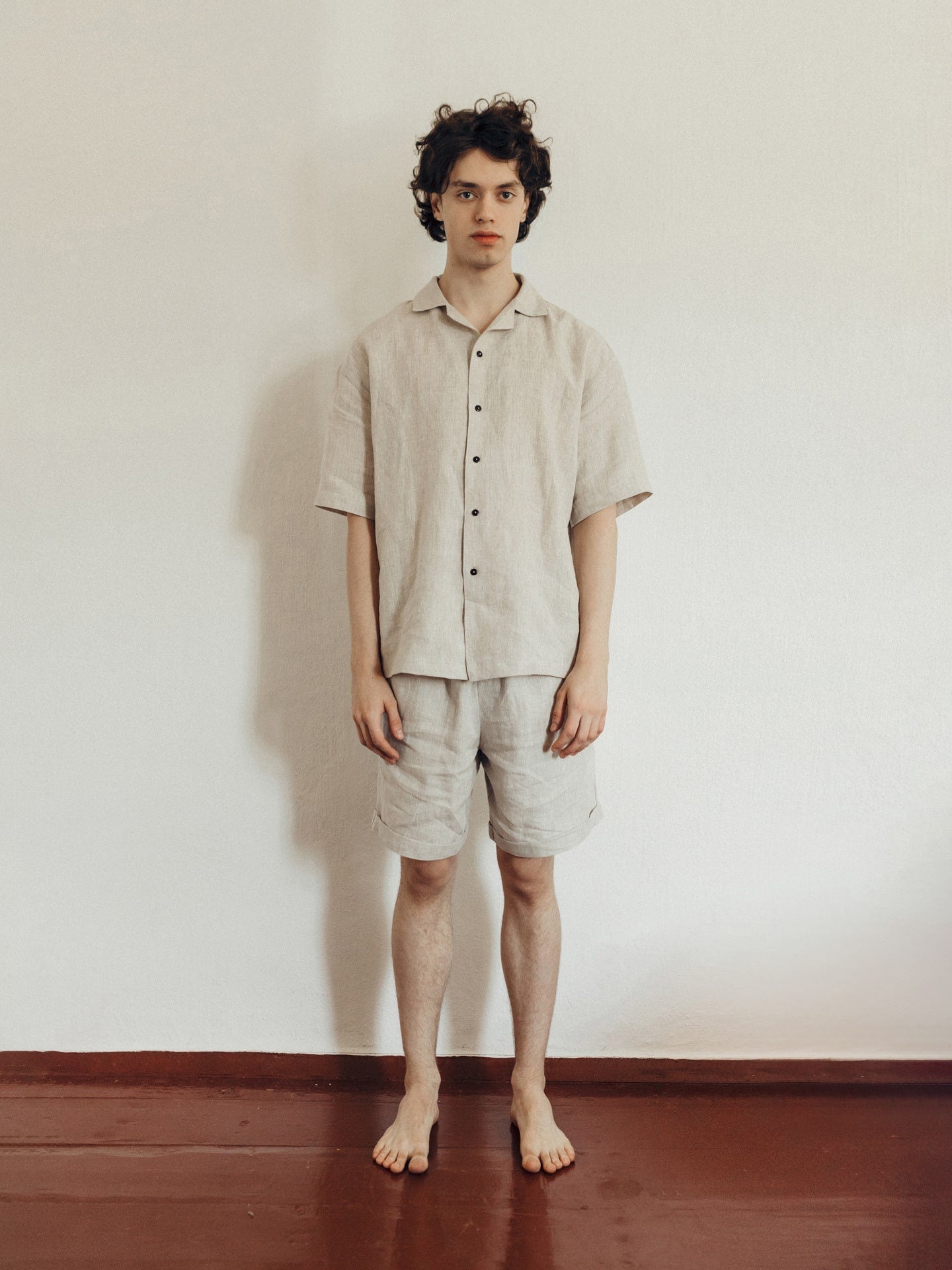 Natural Linen Men Suit In Ivory, Sleepwear For Boyfriend, Natural Pajama Set, Linen Shorts & Shirts Set, Cloth For Home, Lounge Pajama Set