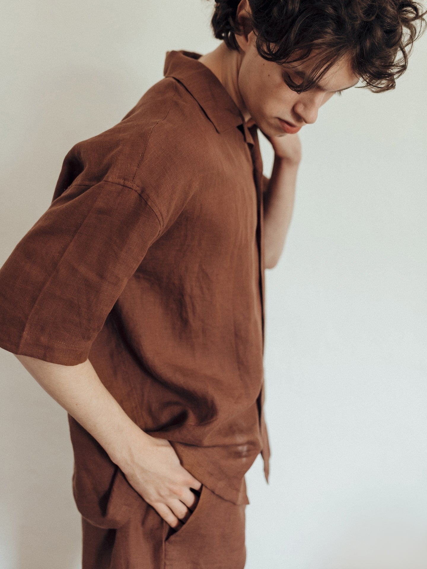 Organic Pajama Set For Men, Shorts & Shirt Linen Pajama In Brown, Beach Clothes For Men, Gift For Boyfriend, Natural Sleepwear Pajama Suit