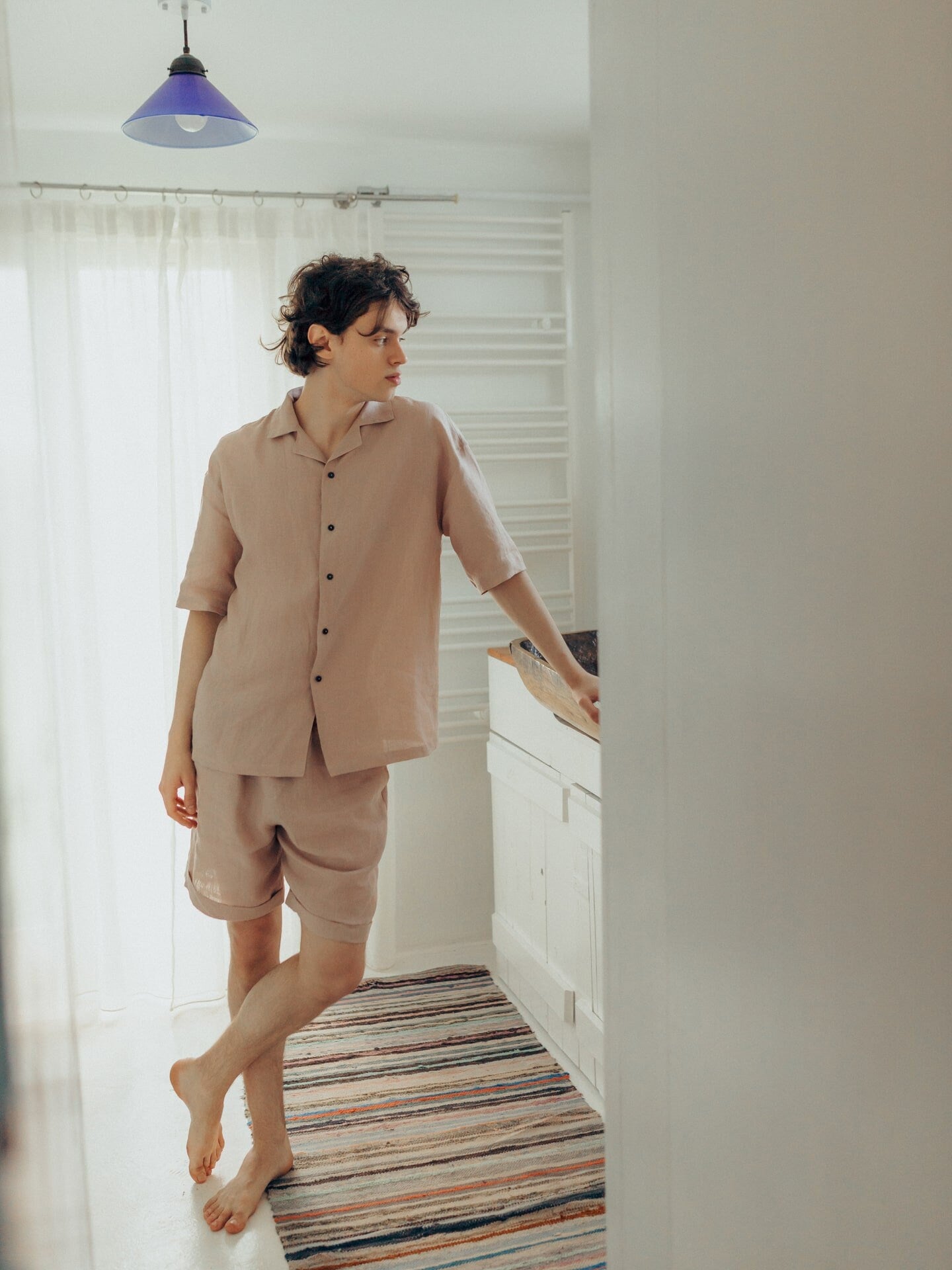 Soft Pink Pajamas For Him, Comfort Linen Pajama Set, Minimalist Pajama Set, Loose Men's Pajama, Perfect Gift For Husband, Linen Sleepwear