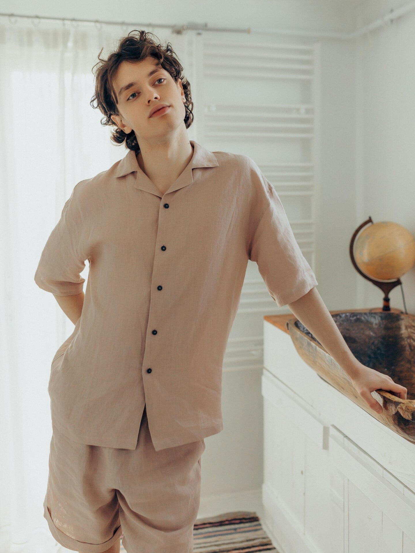 Soft Pink Pajamas For Him, Comfort Linen Pajama Set, Minimalist Pajama Set, Loose Men's Pajama, Perfect Gift For Husband, Linen Sleepwear