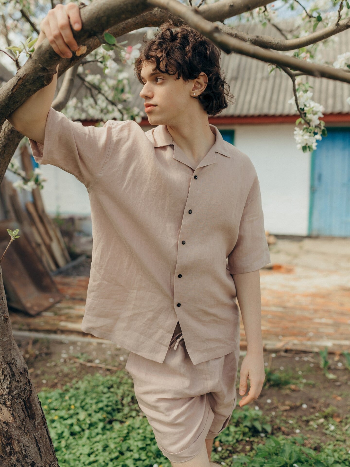 Soft Pink Pajamas For Him, Comfort Linen Pajama Set, Minimalist Pajama Set, Loose Men's Pajama, Perfect Gift For Husband, Linen Sleepwear