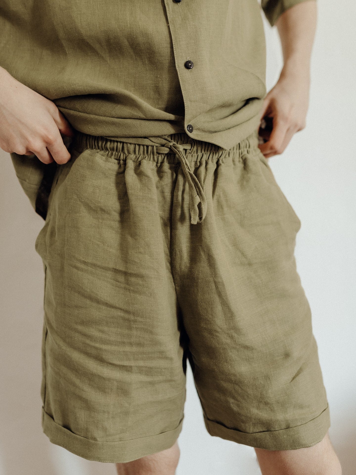 Premium Linen Pajama For Men, Comfortable Linen Green Pajama Set, Shorts & Shirt Set, Natural Men's Sleepwear, Christmas Gift For Boyfriend