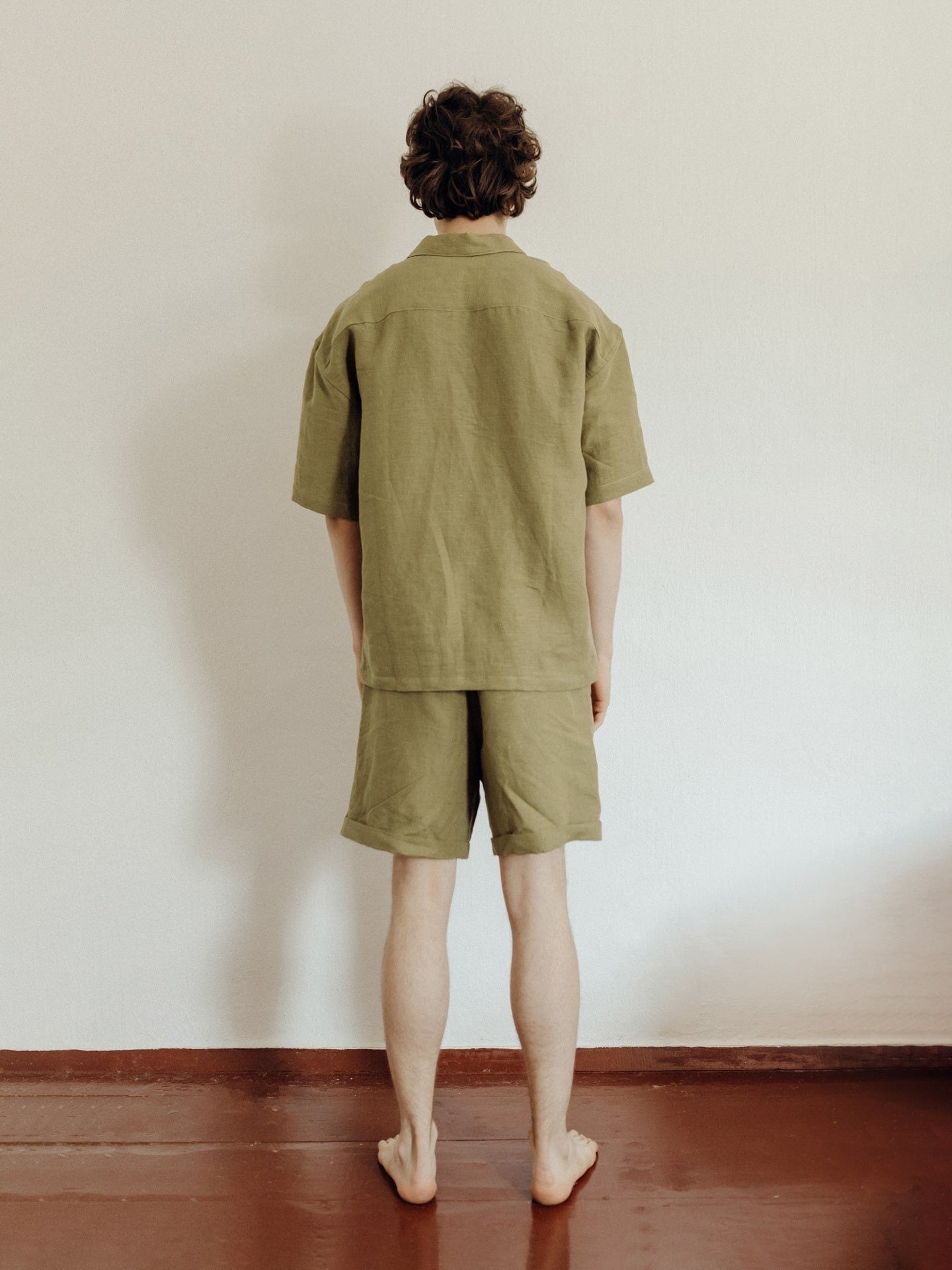 Premium Linen Pajama For Men, Comfortable Linen Green Pajama Set, Shorts & Shirt Set, Natural Men's Sleepwear, Christmas Gift For Boyfriend