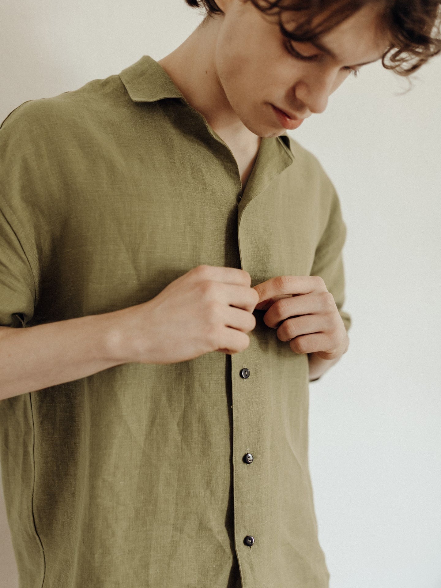 Premium Linen Pajama For Men, Comfortable Linen Green Pajama Set, Shorts & Shirt Set, Natural Men's Sleepwear, Christmas Gift For Boyfriend