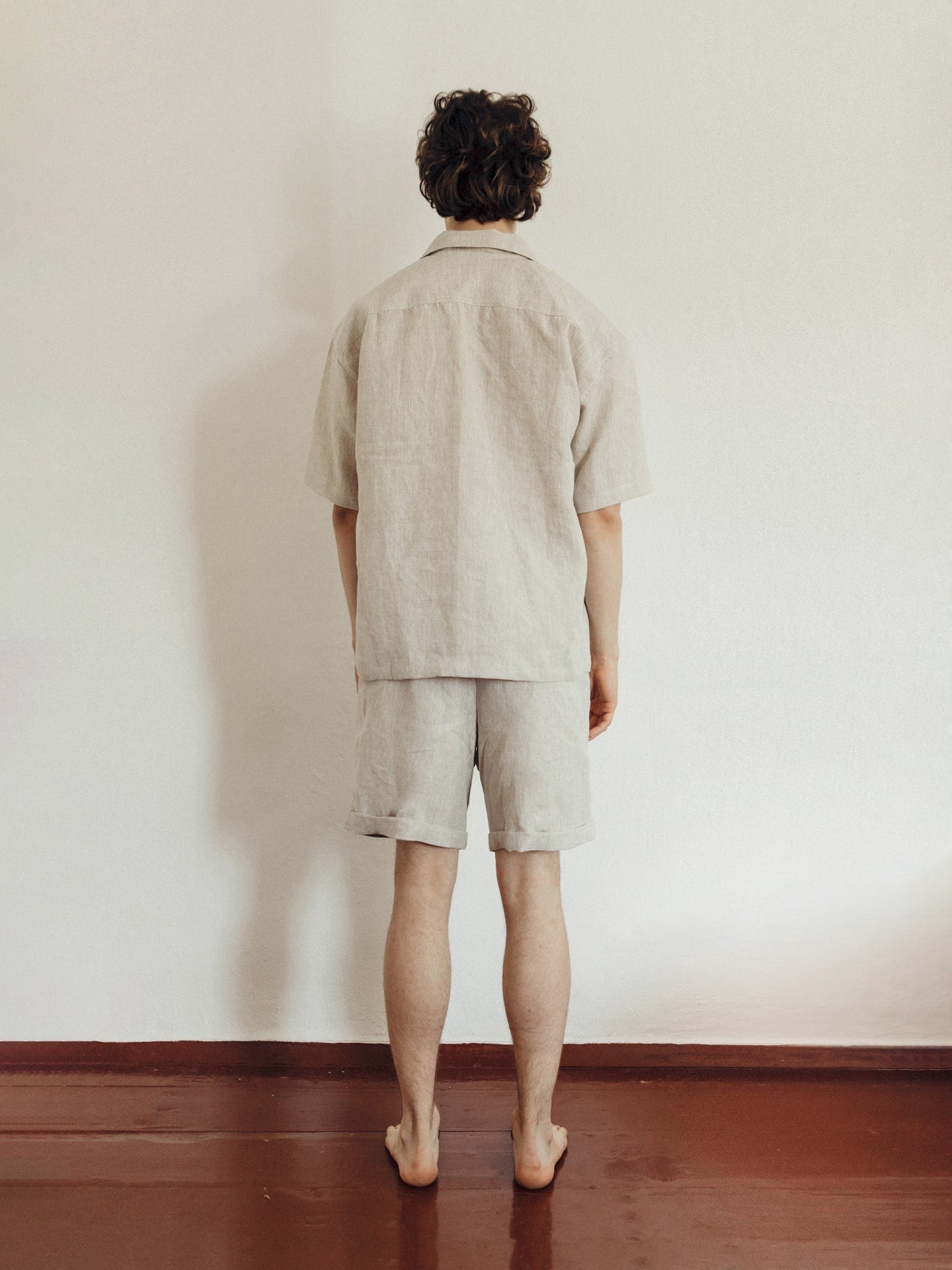 Natural Linen Men Suit In Ivory, Sleepwear For Boyfriend, Natural Pajama Set, Linen Shorts & Shirts Set, Cloth For Home, Lounge Pajama Set