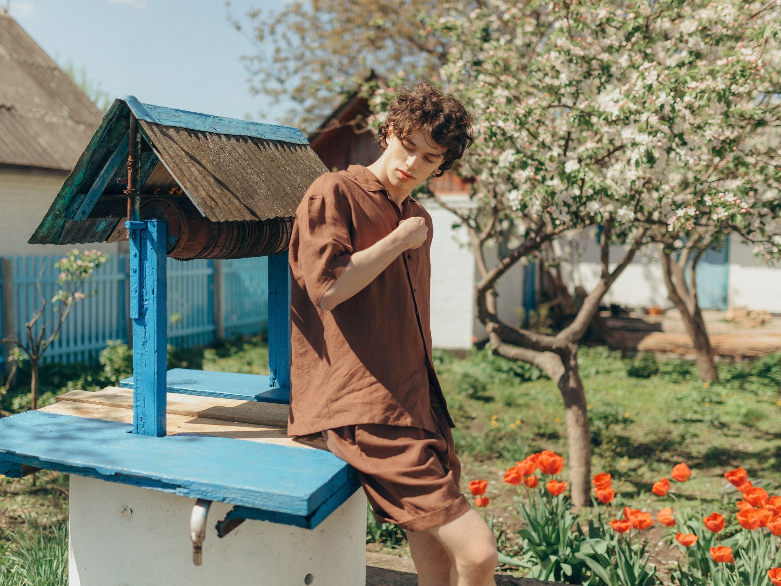 Organic Pajama Set For Men, Shorts & Shirt Linen Pajama In Brown, Beach Clothes For Men, Gift For Boyfriend, Natural Sleepwear Pajama Suit