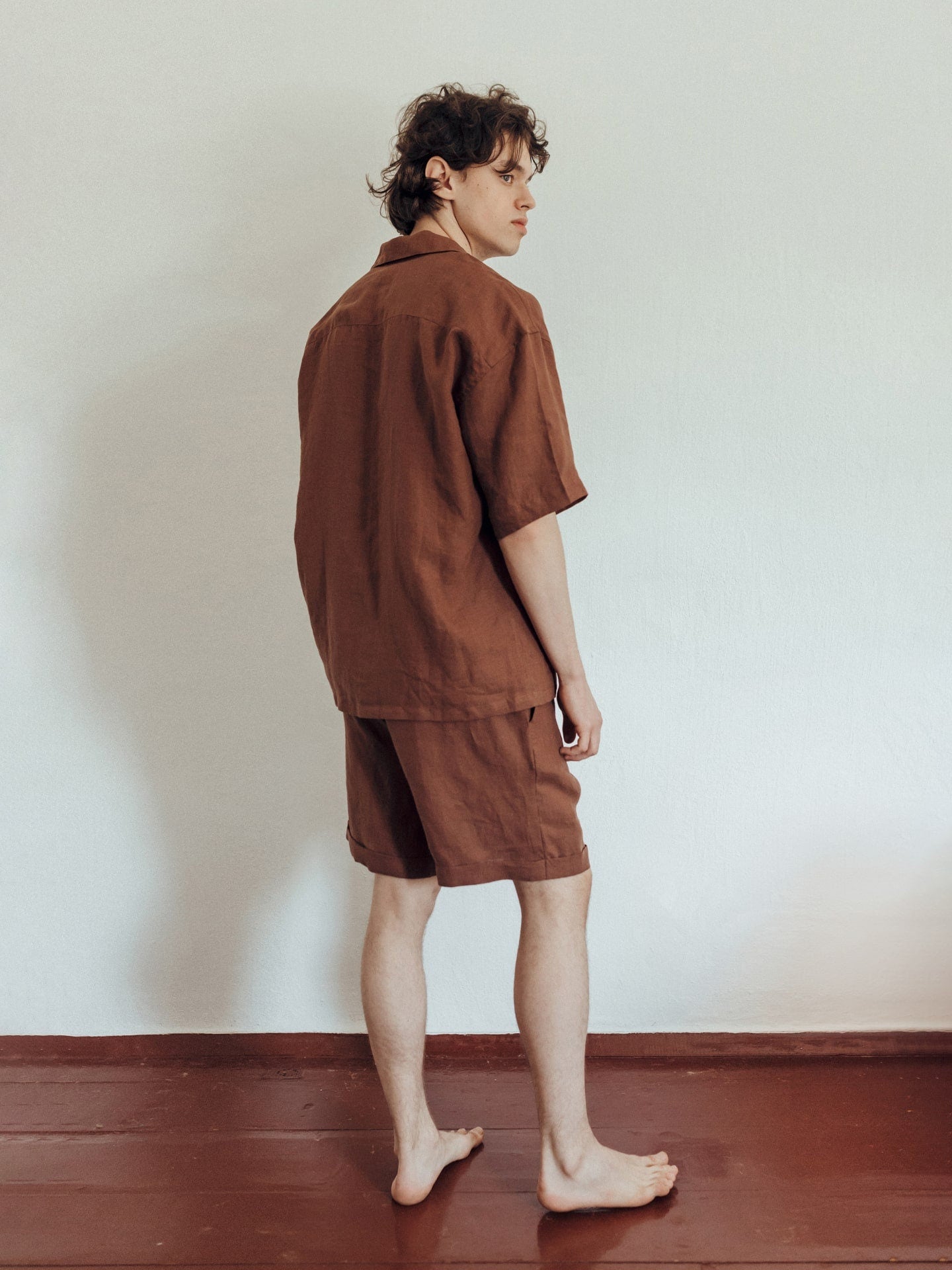 Organic Pajama Set For Men, Shorts & Shirt Linen Pajama In Brown, Beach Clothes For Men, Gift For Boyfriend, Natural Sleepwear Pajama Suit