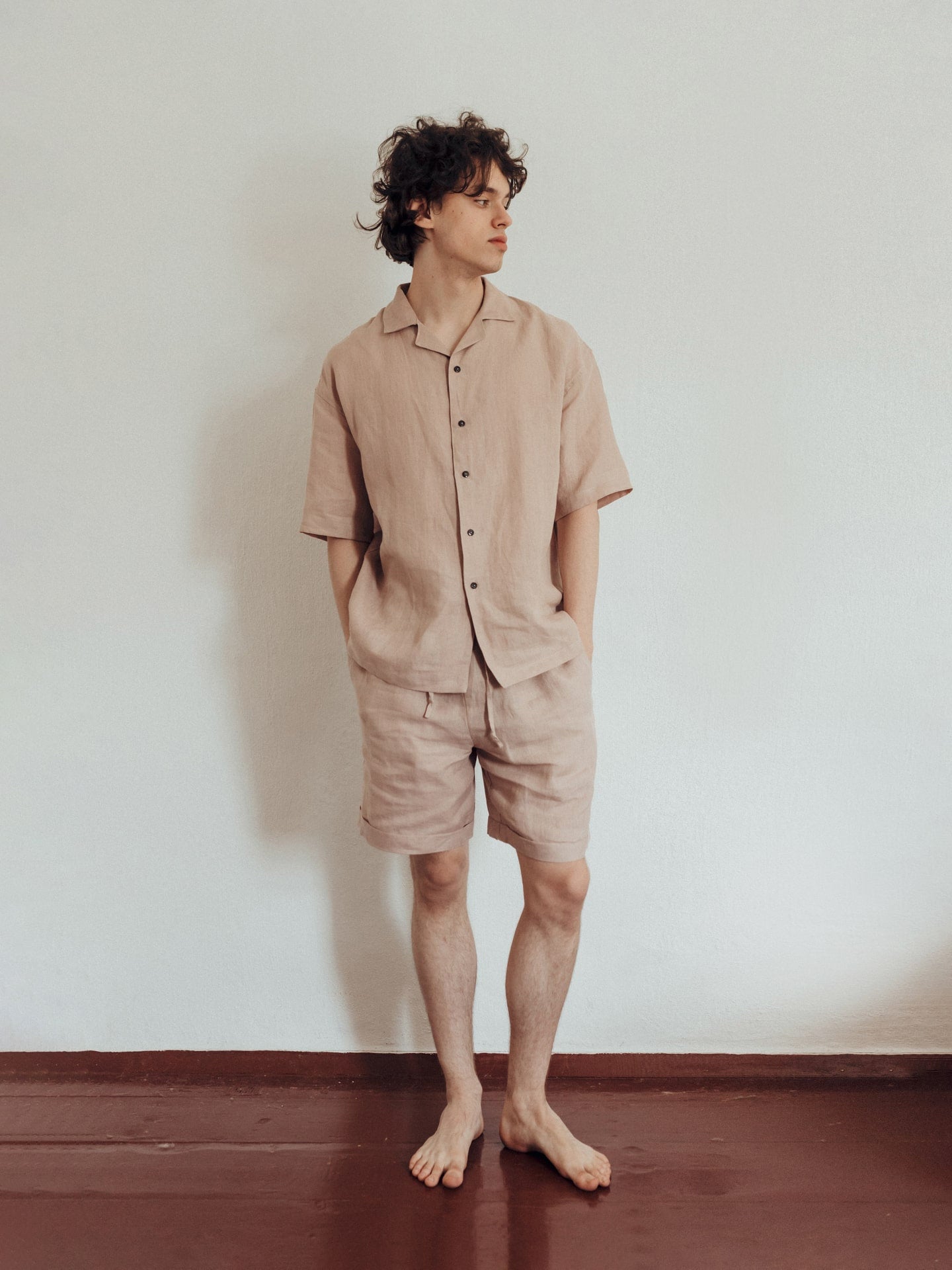 Soft Pink Pajamas For Him, Comfort Linen Pajama Set, Minimalist Pajama Set, Loose Men's Pajama, Perfect Gift For Husband, Linen Sleepwear