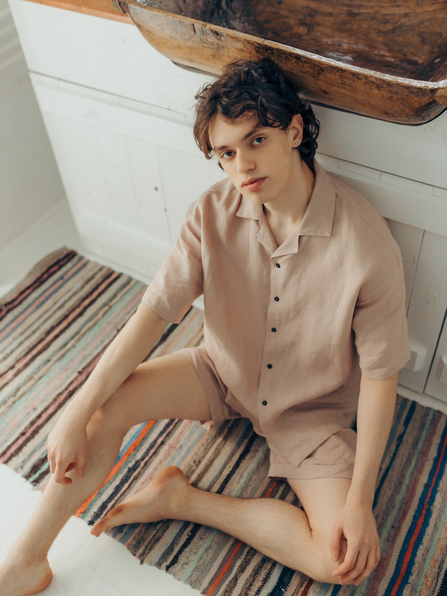 Soft Pink Pajamas For Him, Comfort Linen Pajama Set, Minimalist Pajama Set, Loose Men's Pajama, Perfect Gift For Husband, Linen Sleepwear