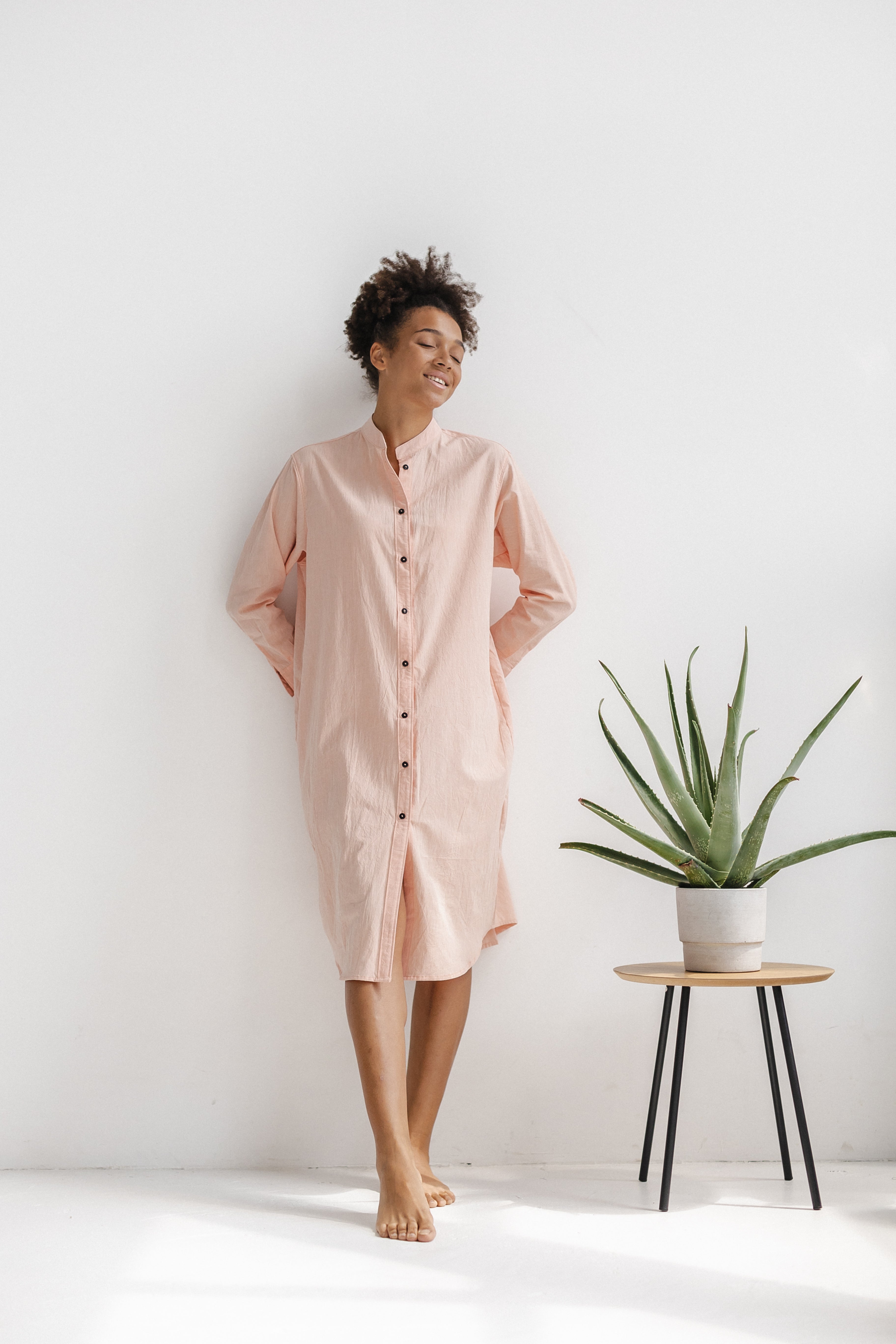Long Sleeve Sleepdress — Pastel Pink