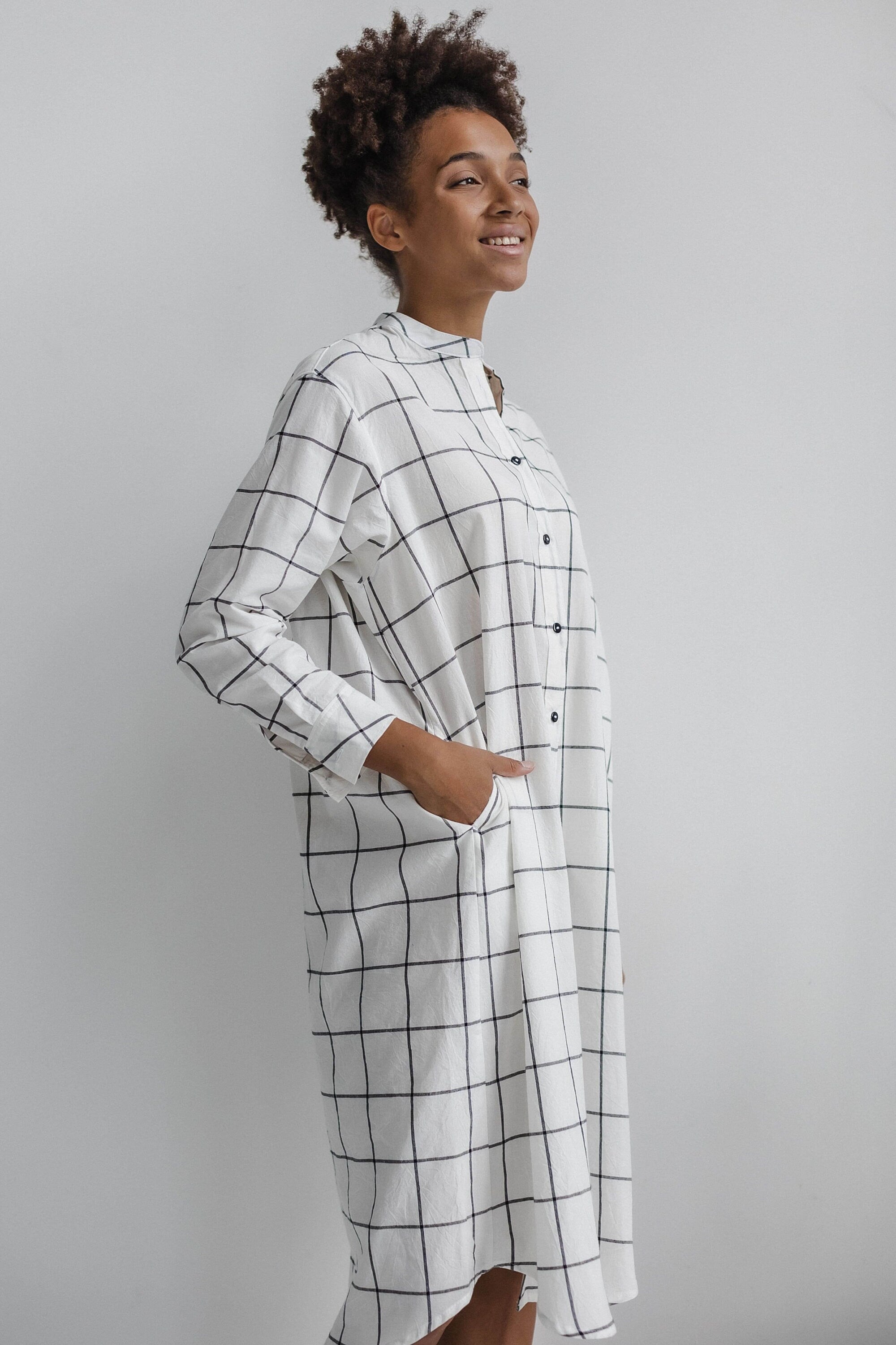 Grid Cotton shirt dress, Organic cotton dress, Bridal pajamas, Cotton nightgown, Organic dress, Retro nightgown, Cotton nightgown women