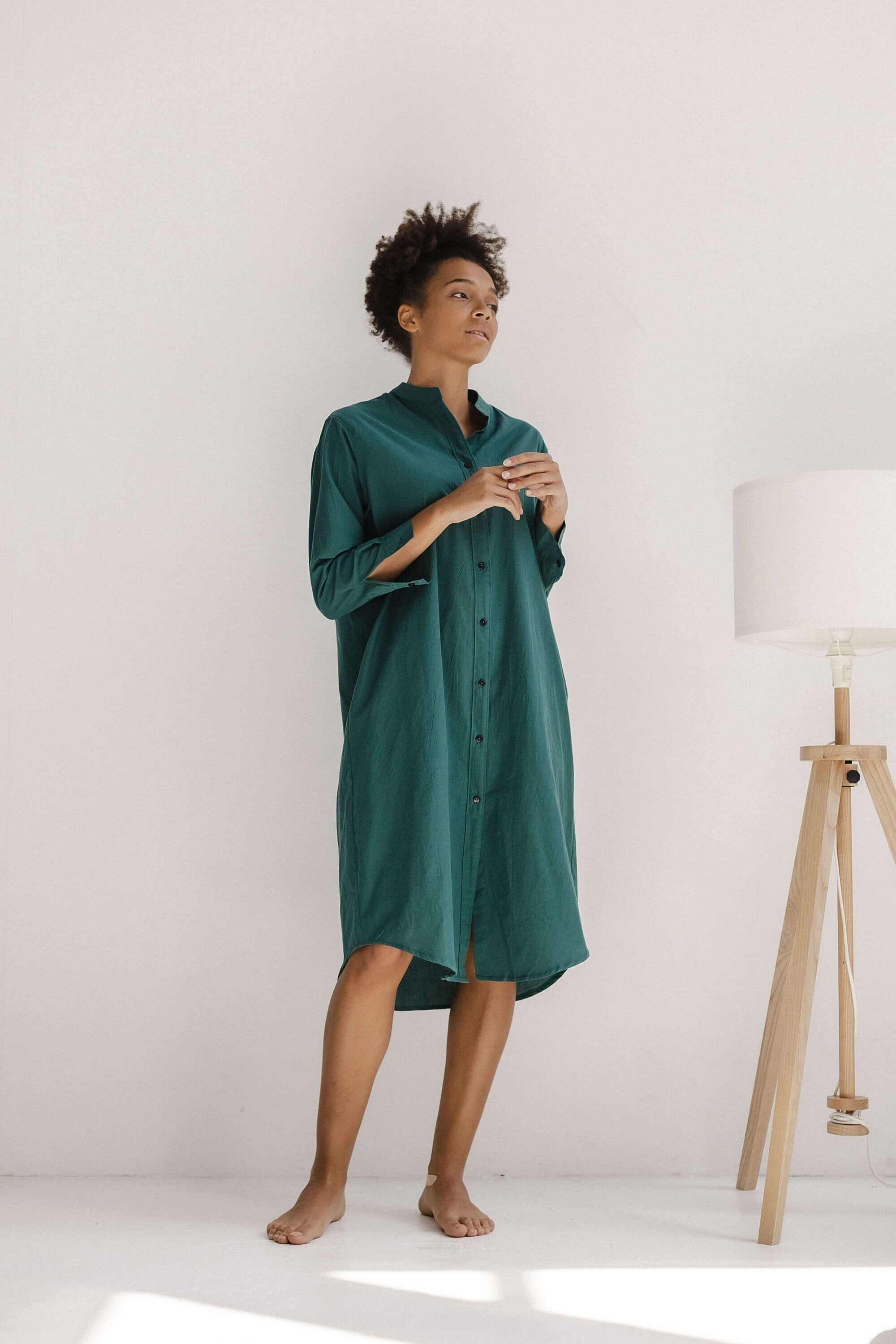 Smaragd Cotton Shirt Dress, Organic cotton tunic, Cotton nightgown, Bride pajamas, Organic cotton dress, Cotton nightgown women, Nightgown
