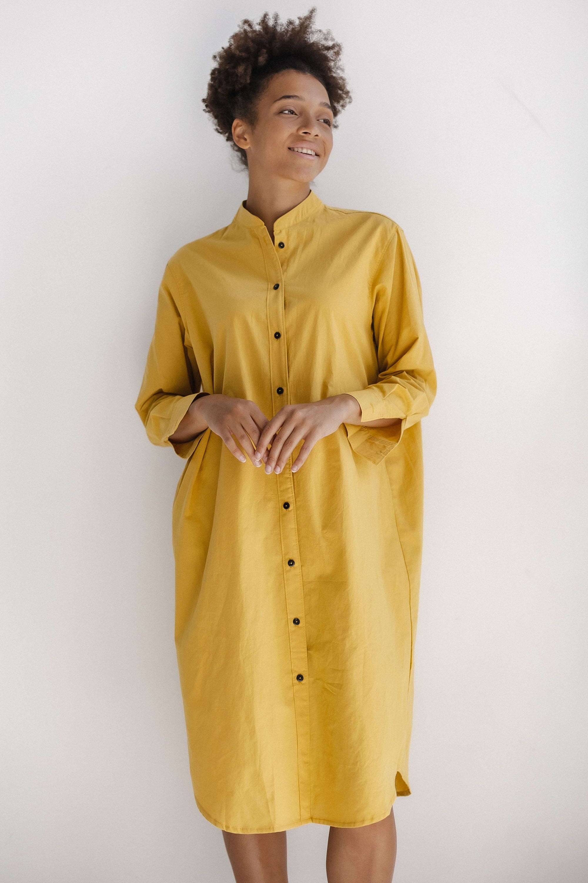 Cotton Nightgown Women, Long Sleeve Sleepdress,  Soft Cotton Long Nightgown, Summer Night Gown, Yellow Cotton Nightgown, 100% Organic Cotton