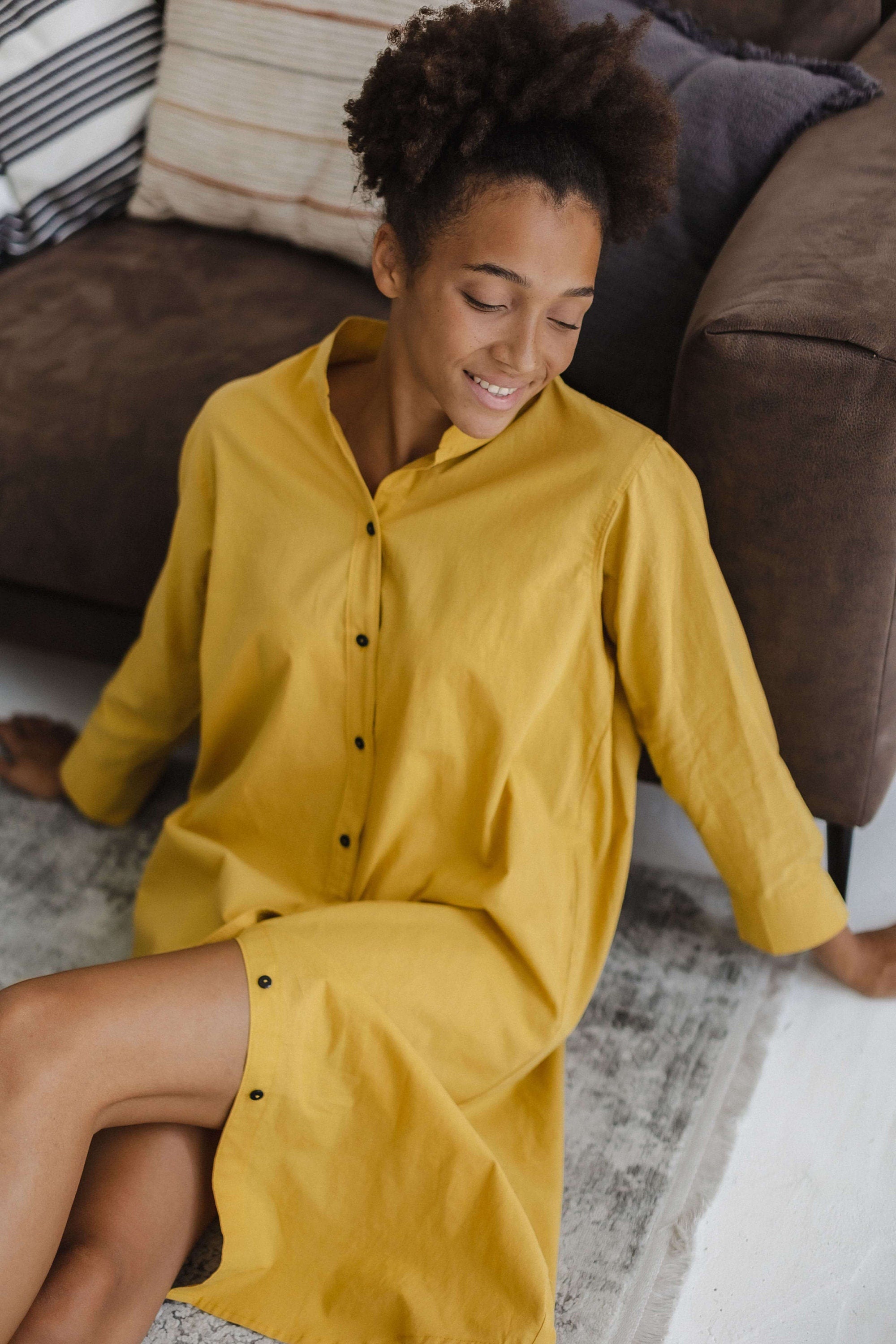Cotton Nightgown Women, Long Sleeve Sleepdress,  Soft Cotton Long Nightgown, Summer Night Gown, Yellow Cotton Nightgown, 100% Organic Cotton