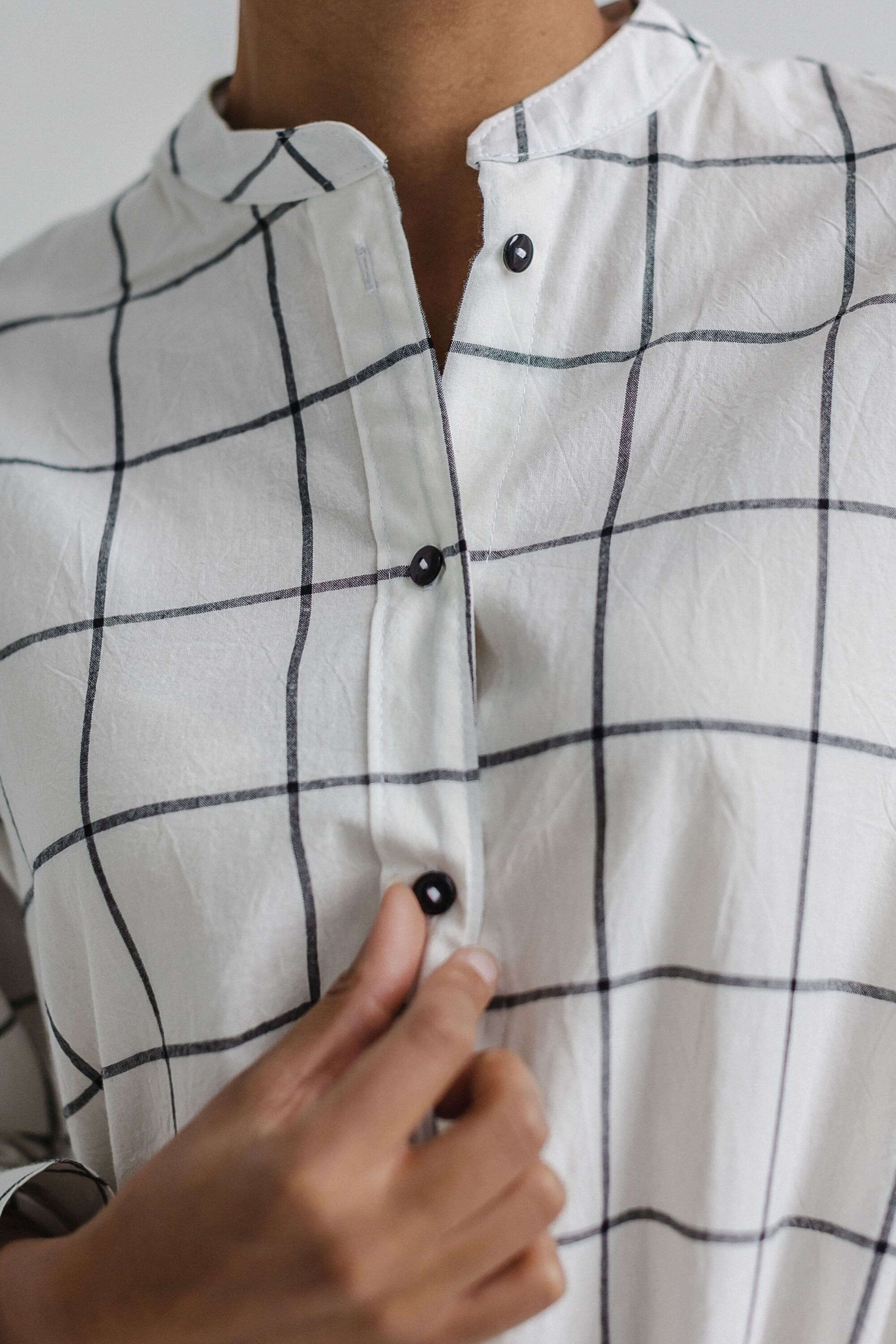 Grid Cotton shirt dress, Organic cotton dress, Bridal pajamas, Cotton nightgown, Organic dress, Retro nightgown, Cotton nightgown women