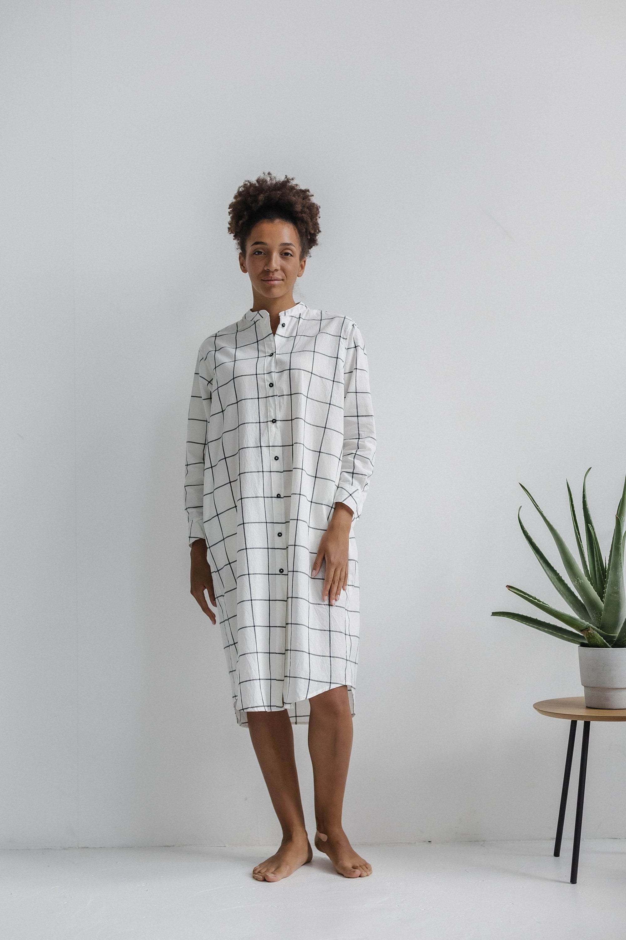 Grid Cotton shirt dress, Organic cotton dress, Bridal pajamas, Cotton nightgown, Organic dress, Retro nightgown, Cotton nightgown women