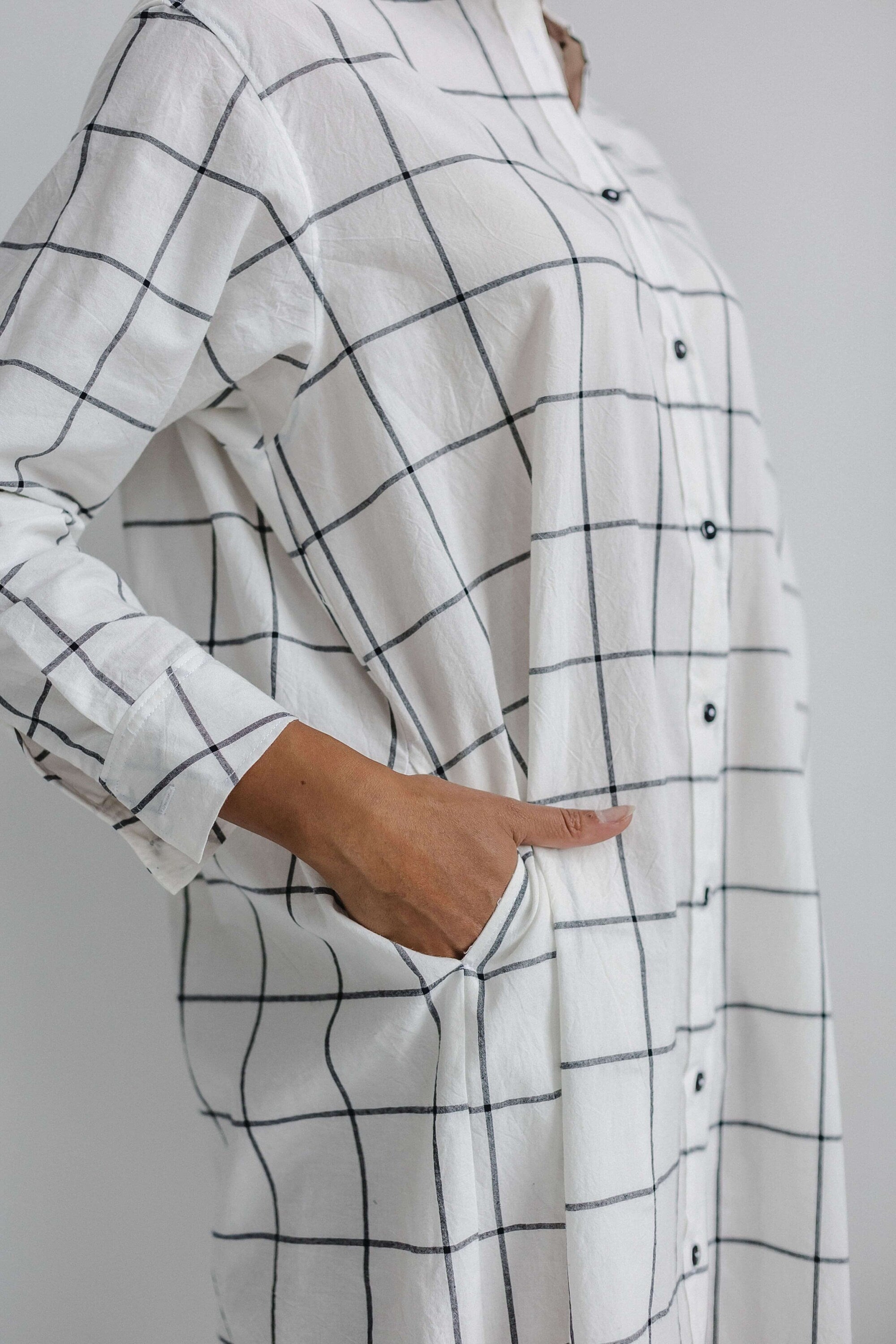 Grid Cotton shirt dress, Organic cotton dress, Bridal pajamas, Cotton nightgown, Organic dress, Retro nightgown, Cotton nightgown women
