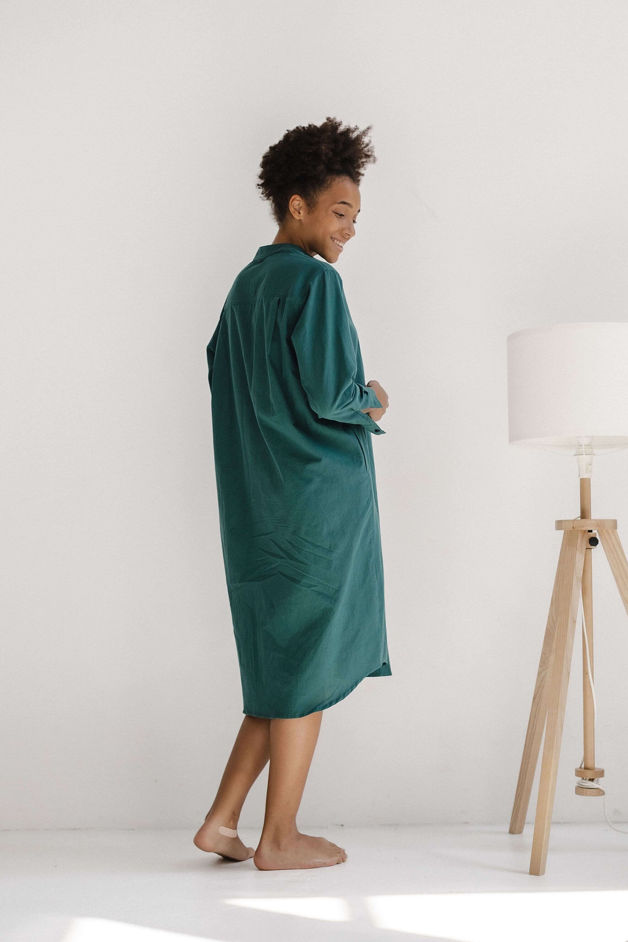 Smaragd Cotton Shirt Dress, Organic cotton tunic, Cotton nightgown, Bride pajamas, Organic cotton dress, Cotton nightgown women, Nightgown