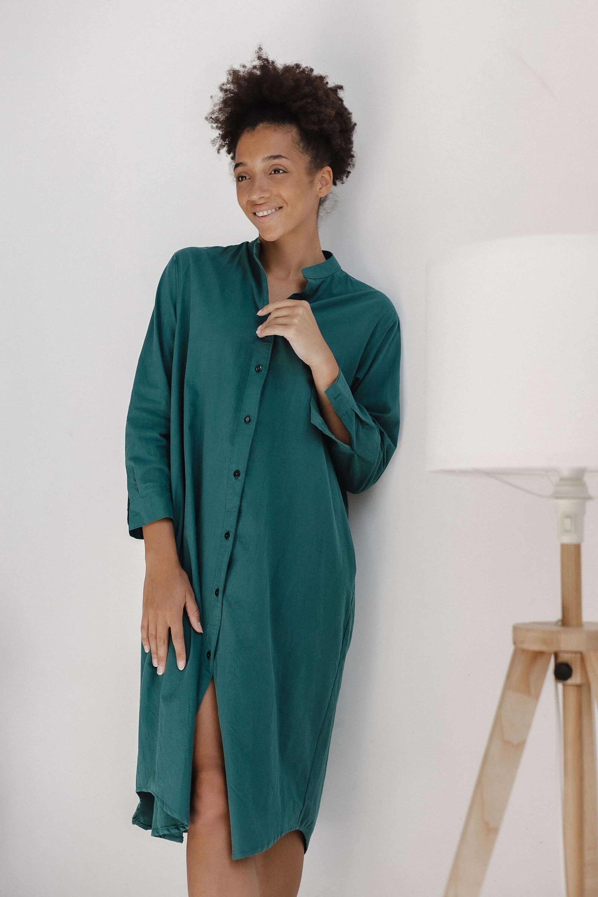 Smaragd Cotton Shirt Dress, Organic cotton tunic, Cotton nightgown, Bride pajamas, Organic cotton dress, Cotton nightgown women, Nightgown