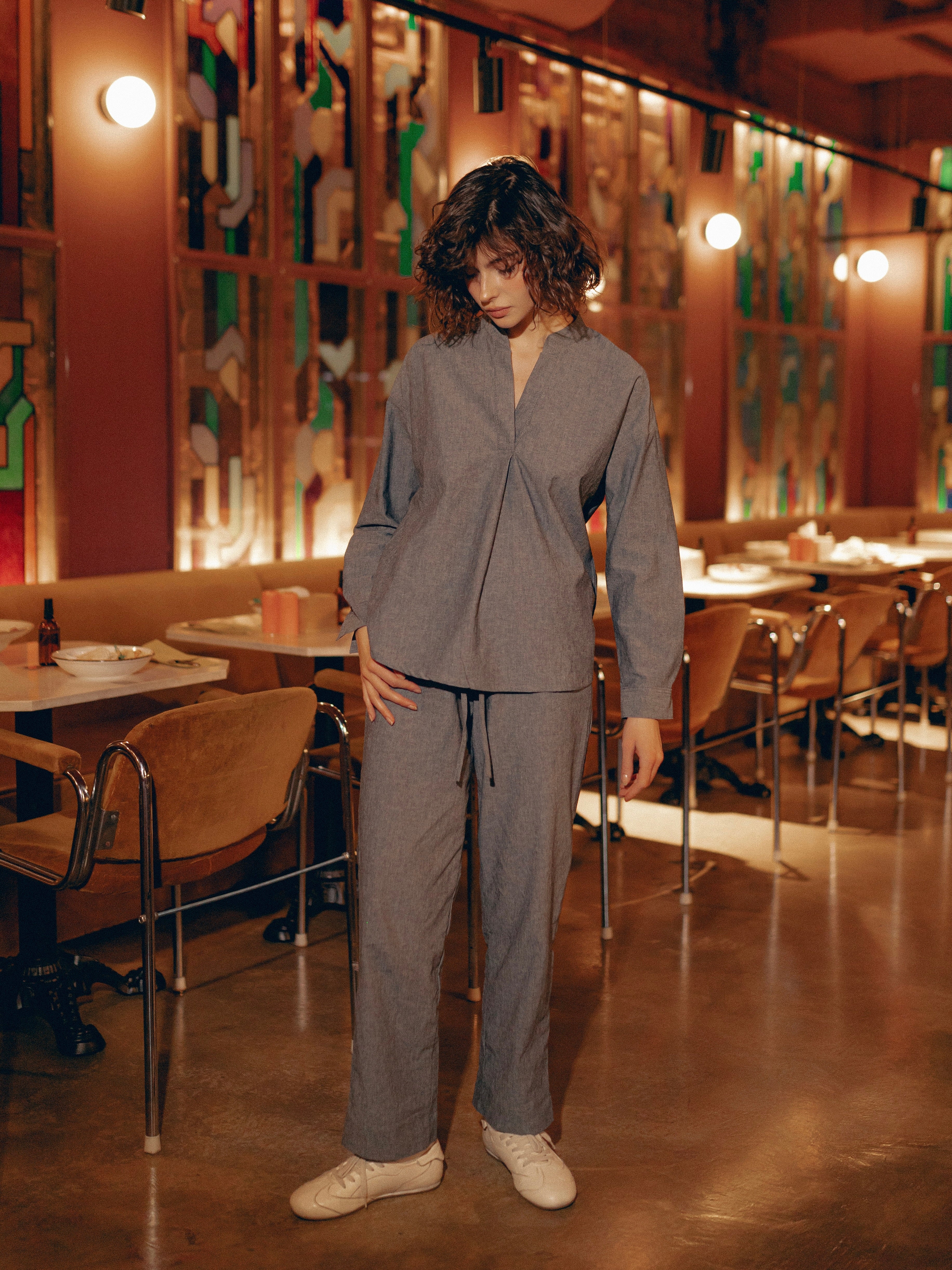 Women's pajama made of boiled cotton Silver