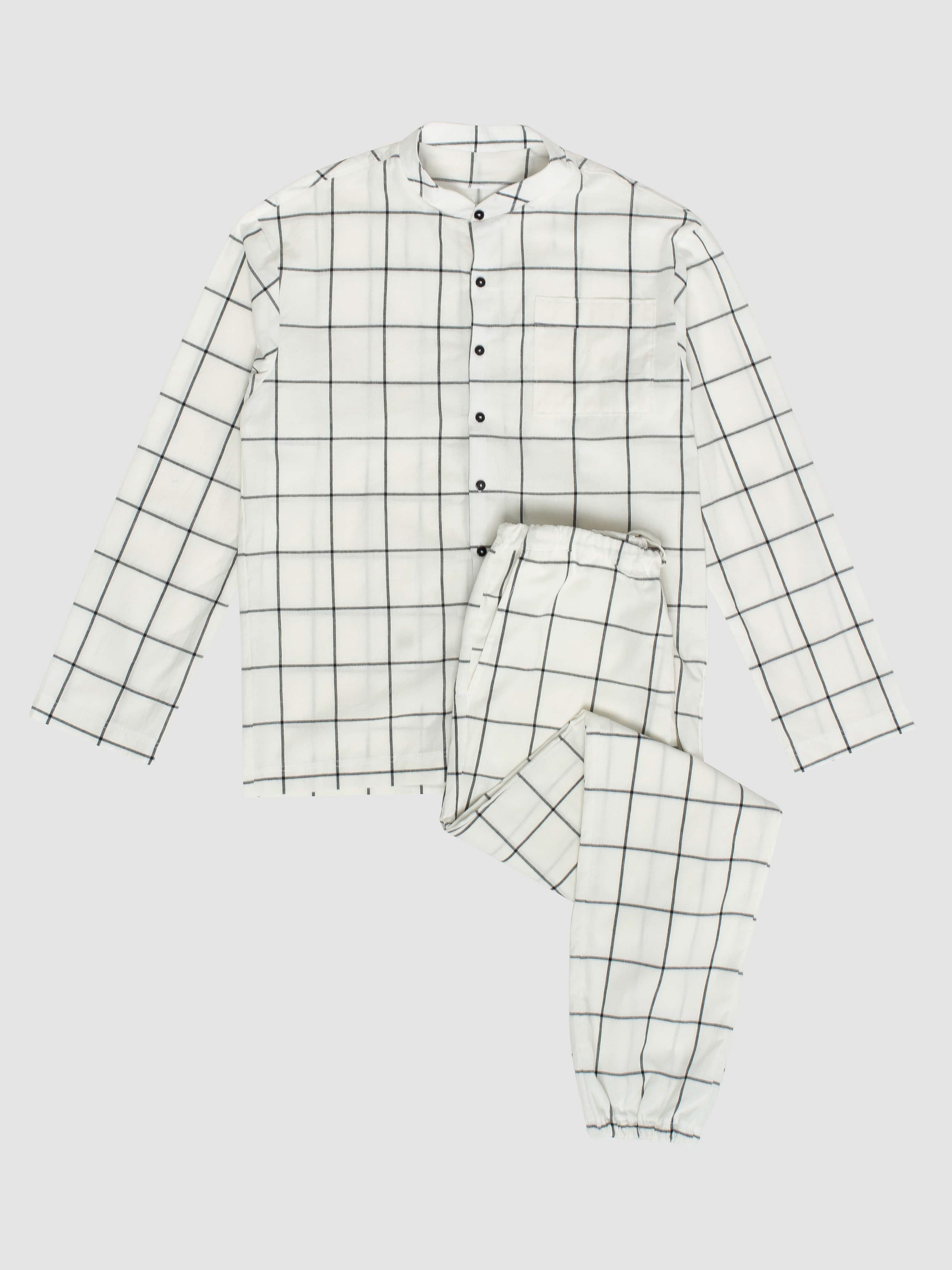 Men's boiled cotton pajamas Grid