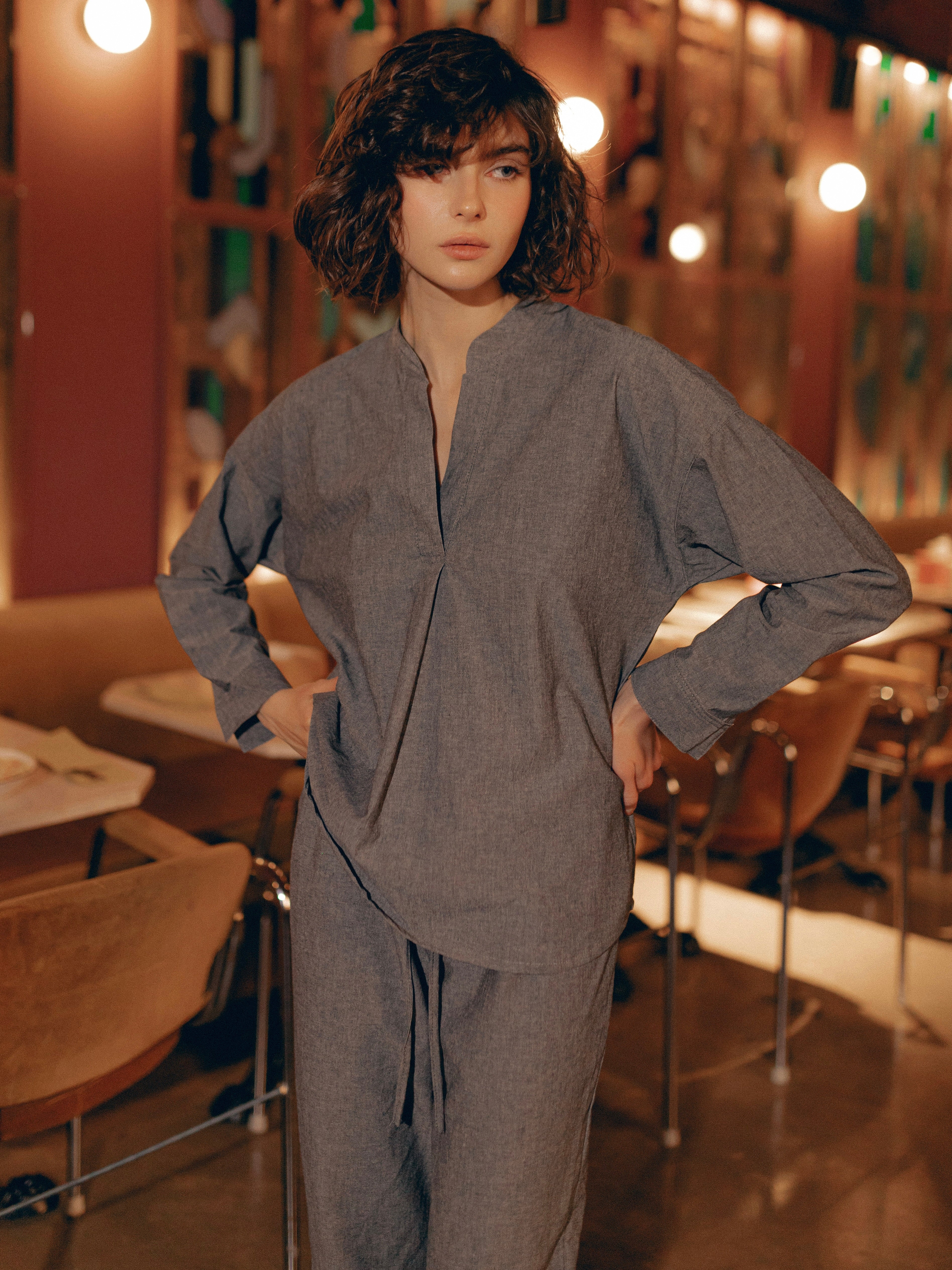 Women's pajama made of boiled cotton Silver