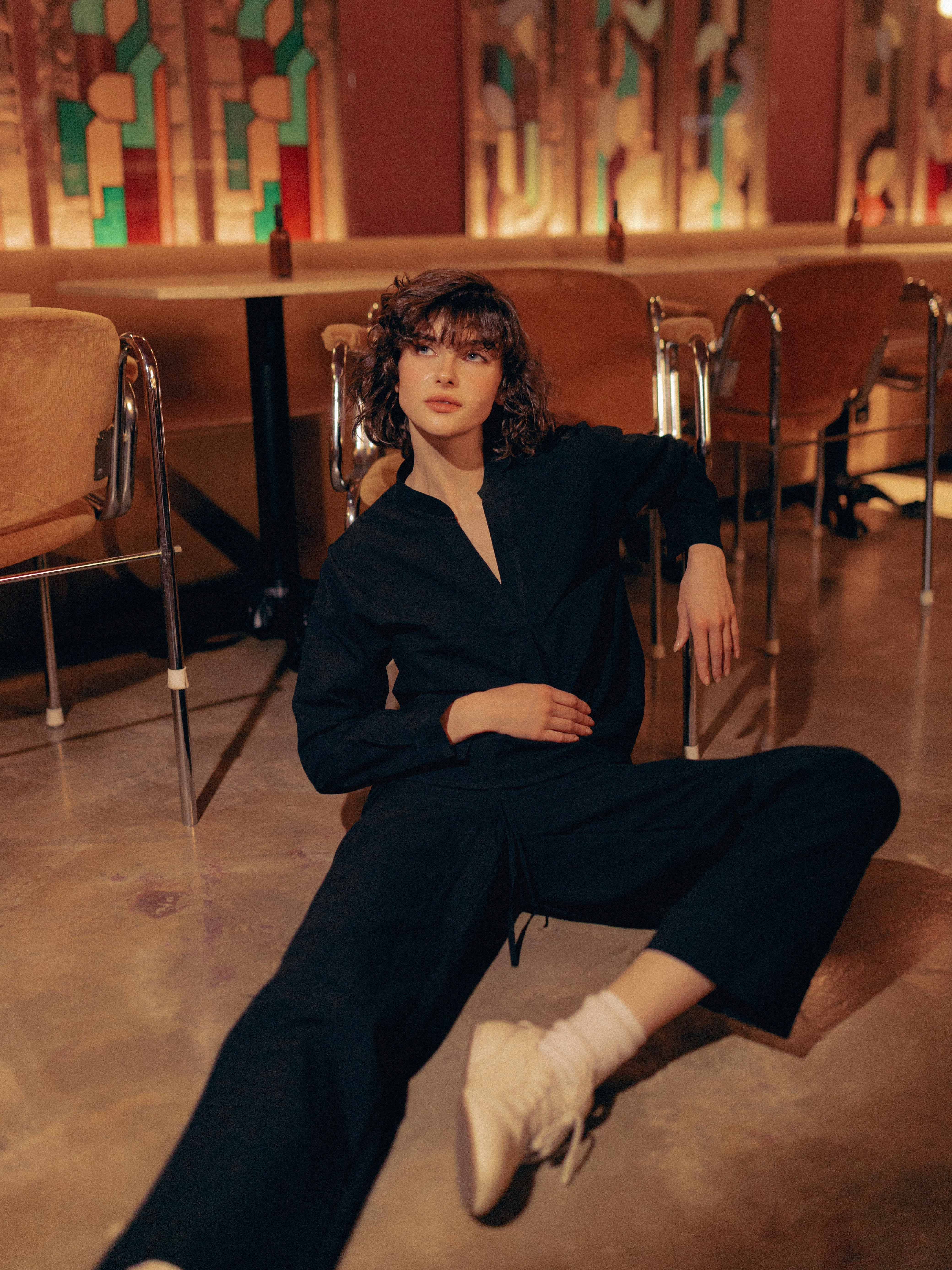 Women's boiled cotton pajamas Black