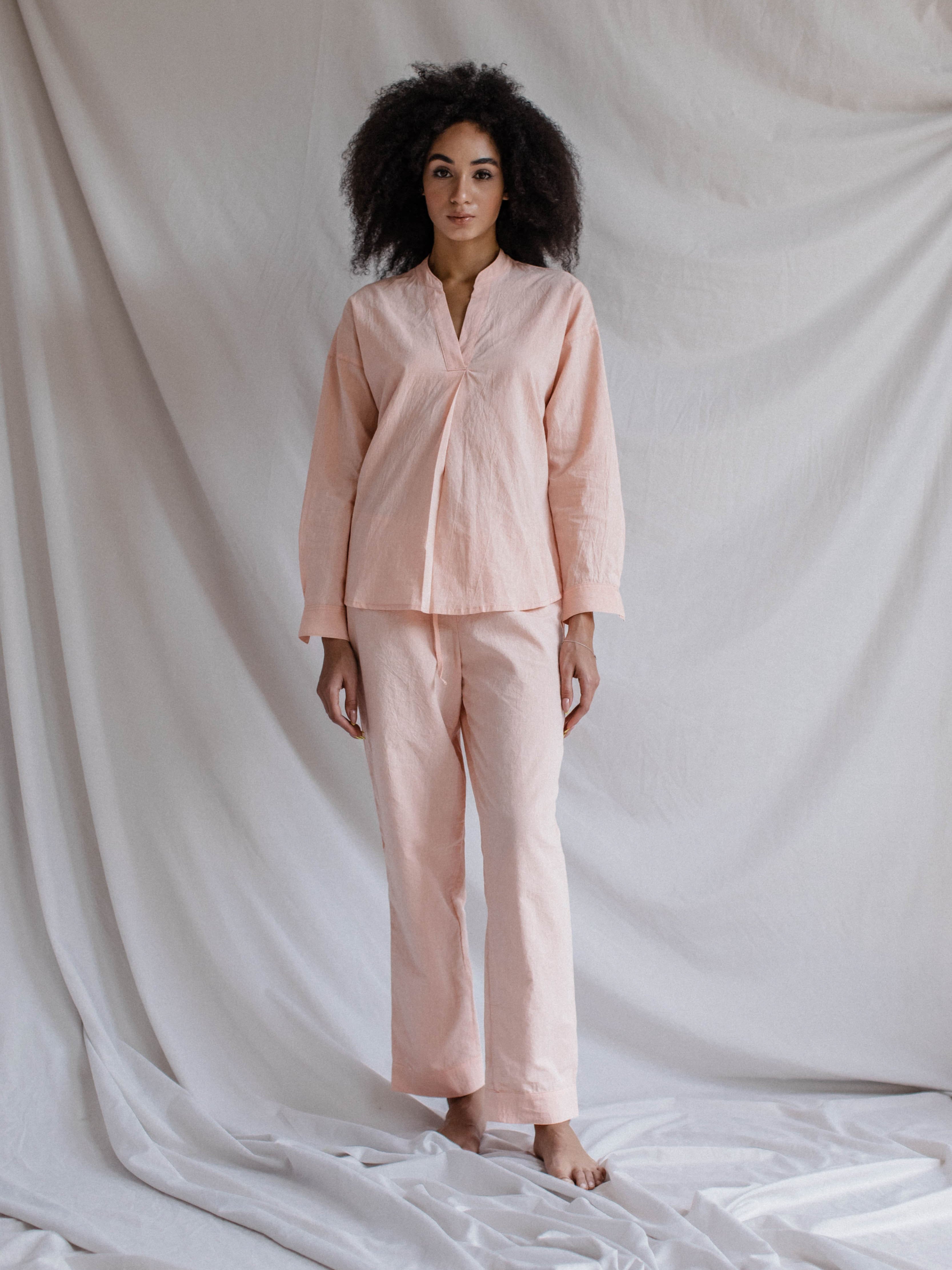 Women's boiled cotton pajamas Apricot