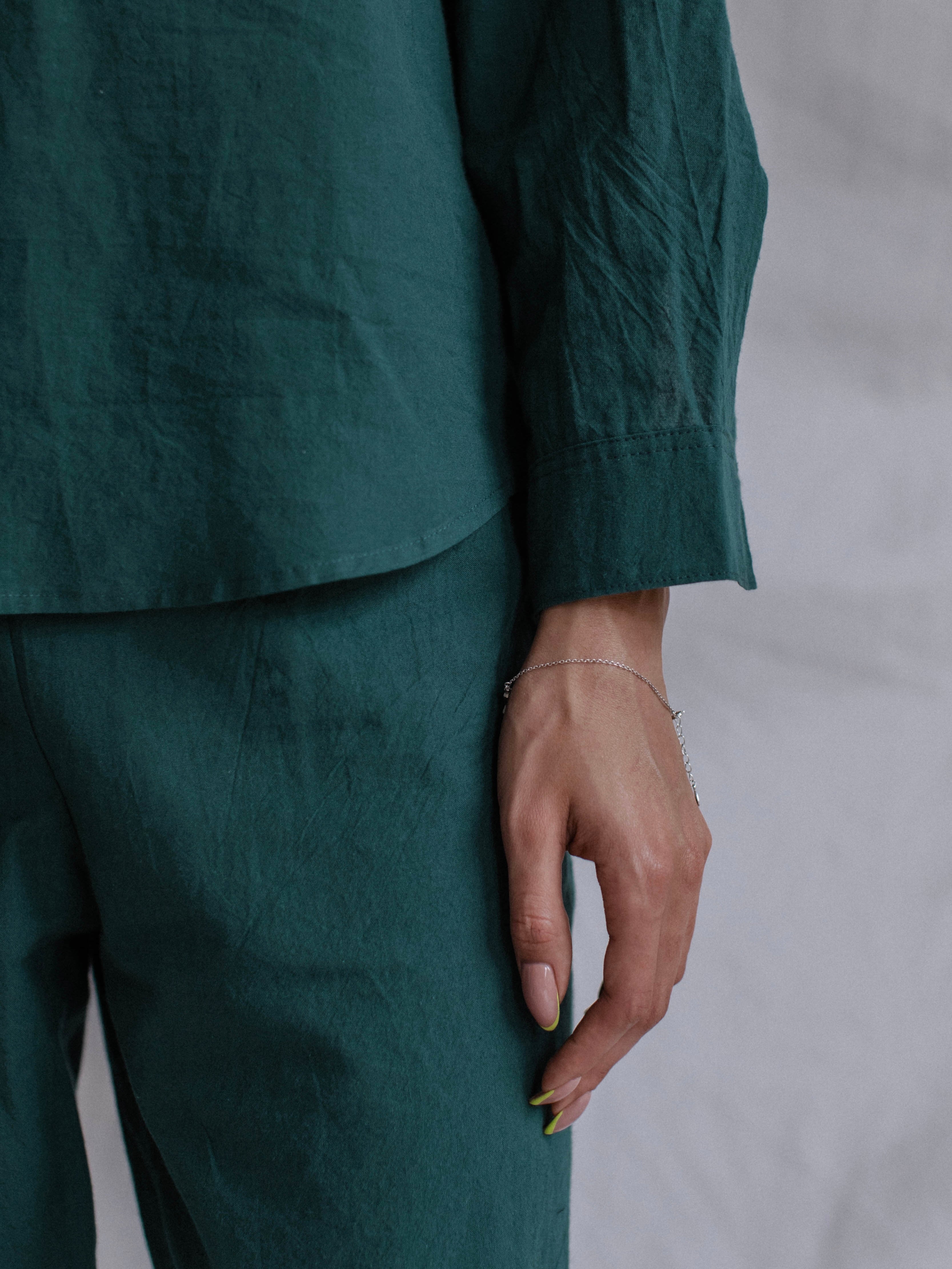 Camisa feminina de algodão cozido Leglo Smaragd