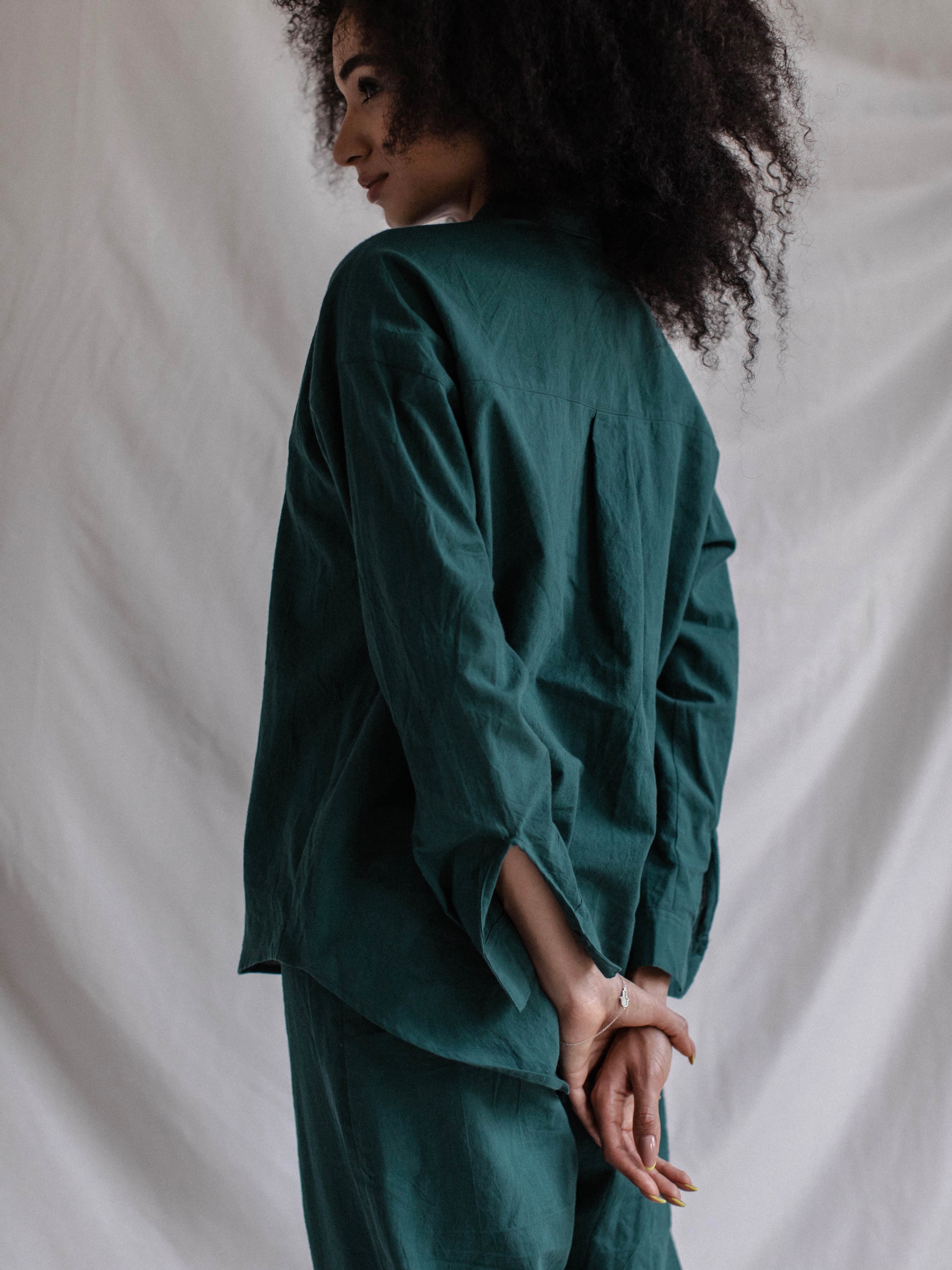 Camisa feminina de algodão cozido Leglo Smaragd