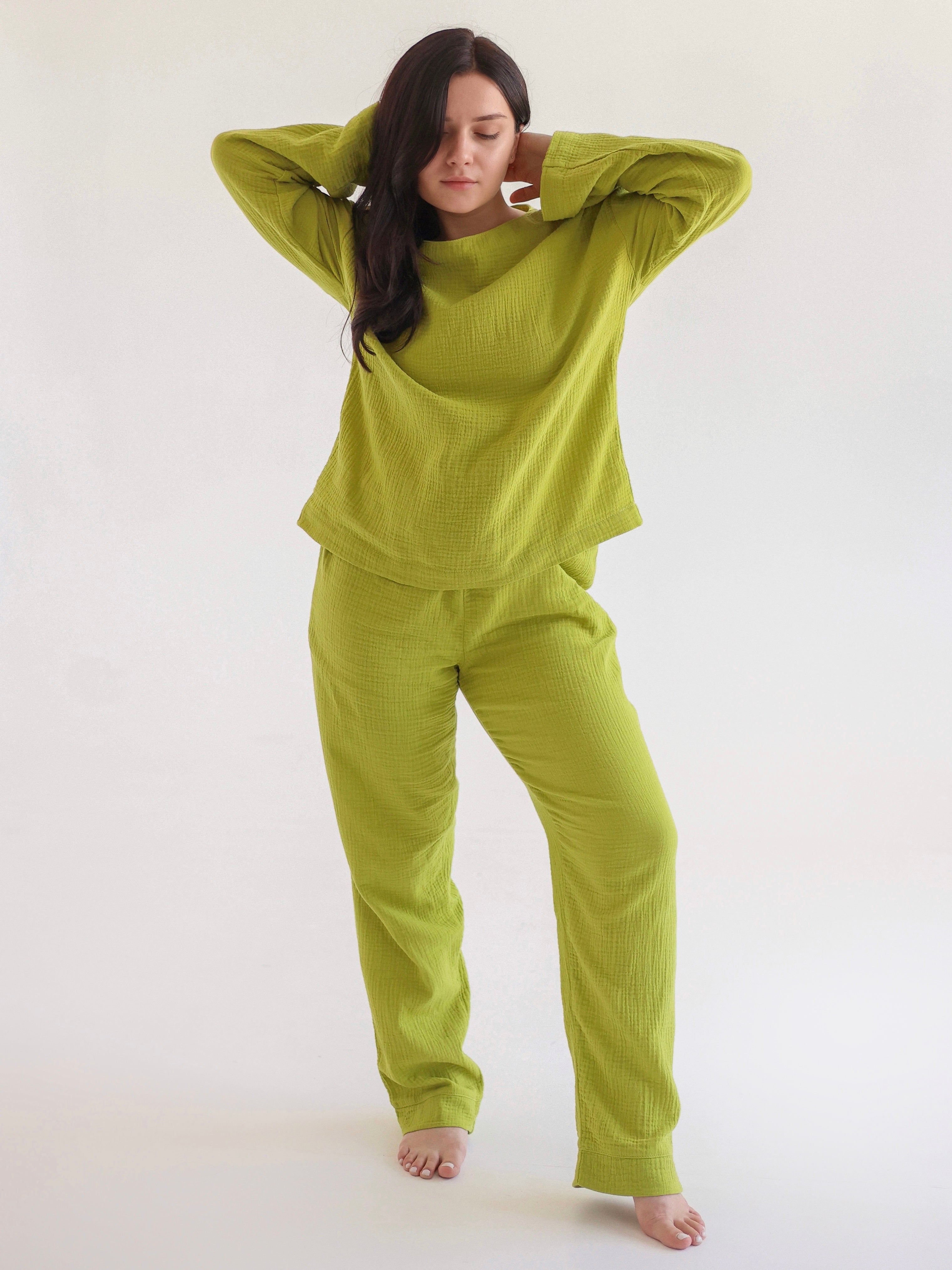 Women's muslin pajamas Leglo Lime