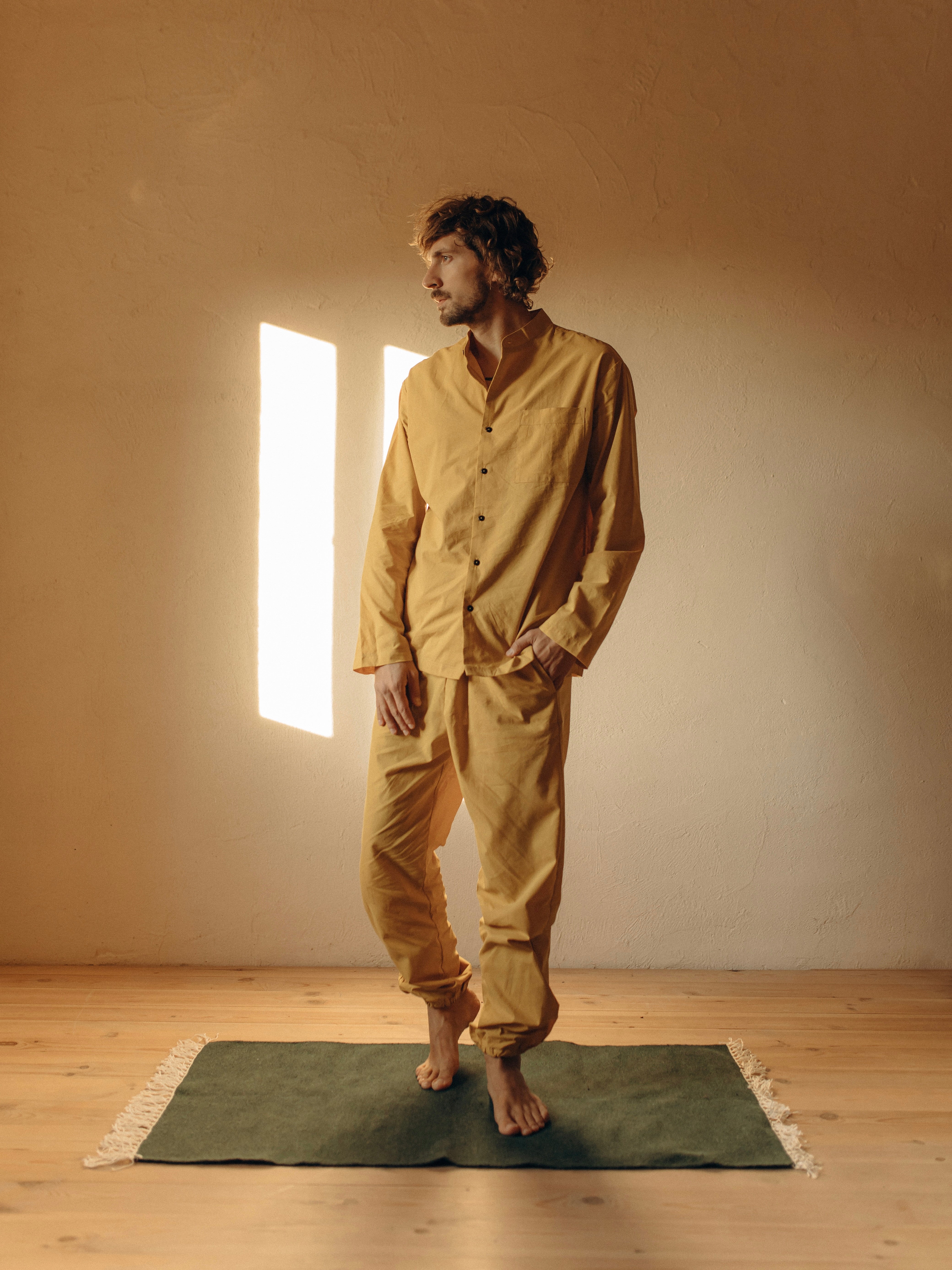 Men's pajama made of boiled cotton Curry