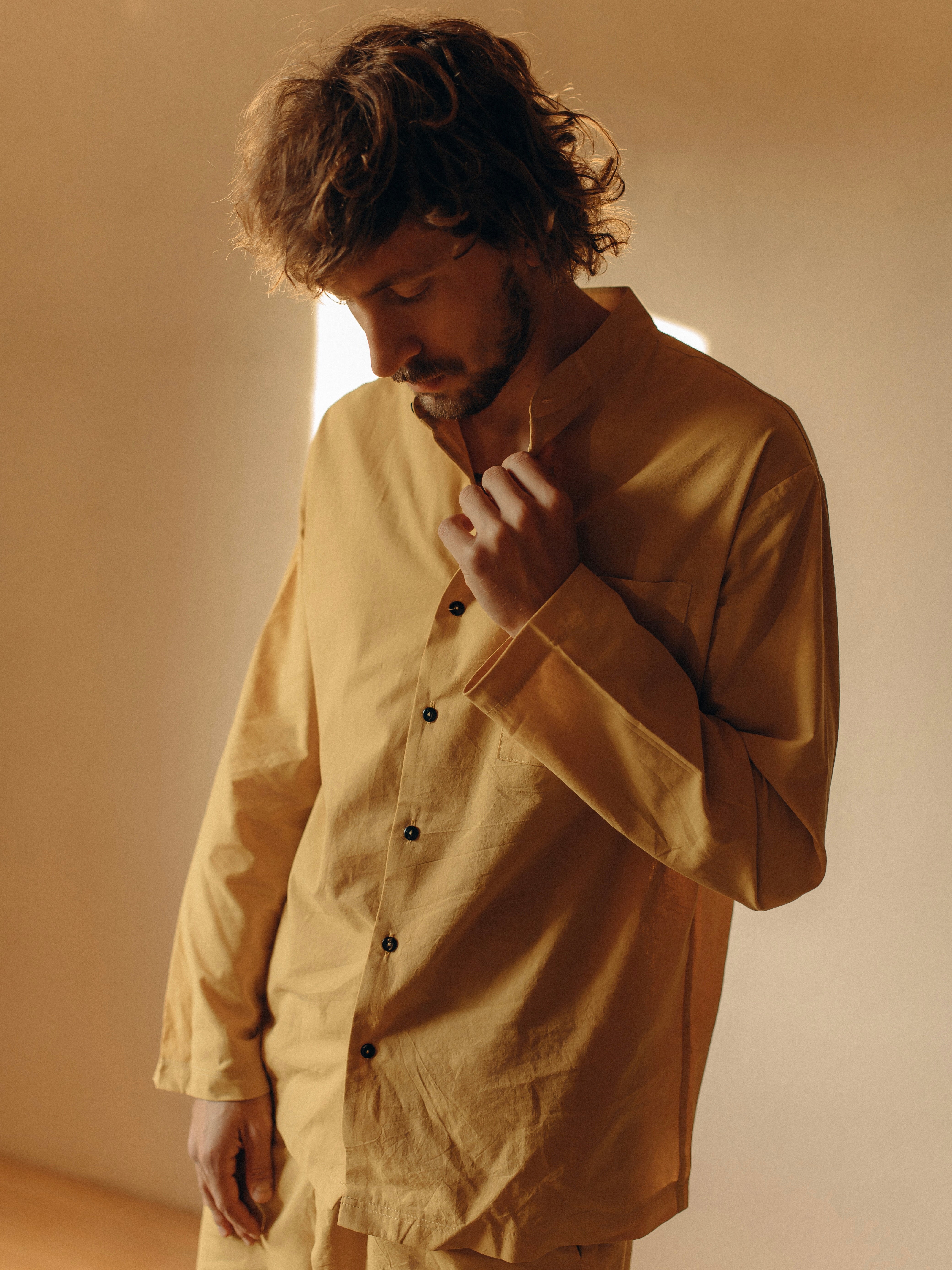 Men's pajama made of boiled cotton Curry